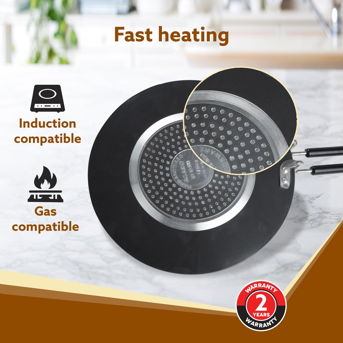 AGARO Elite Hard Anodised Tawa for Kitchen, 28 cm Diameter Tawa for Roti, Chapati, Paratha, Riveted Handle, 4 mm Thick Base for Uniform Heating, Gas & Induction Oven Compatible, Cooking, Cookware