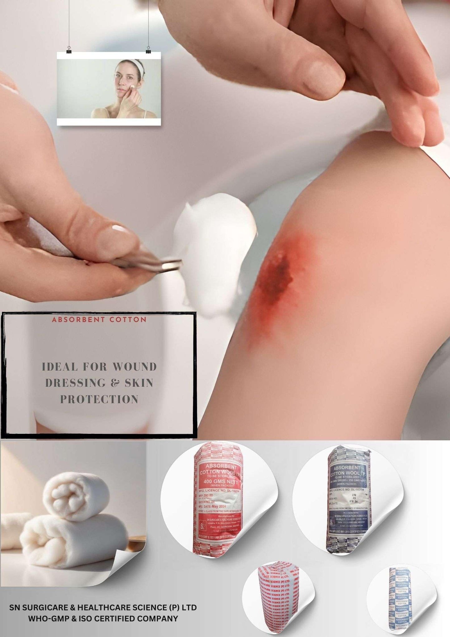 Absorbent Cotton Roll (400 Gram Nett Quality Medical Use (Pack Of 4)