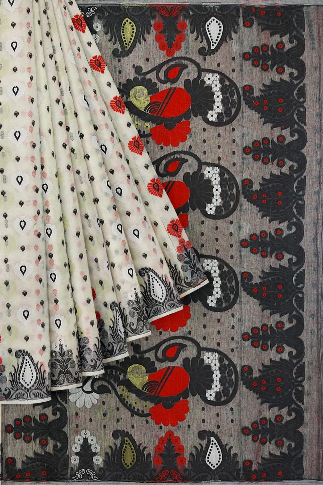 Saree Niketan Women's Traditional Bengal Cotton Silk Jamdani Saree (white)