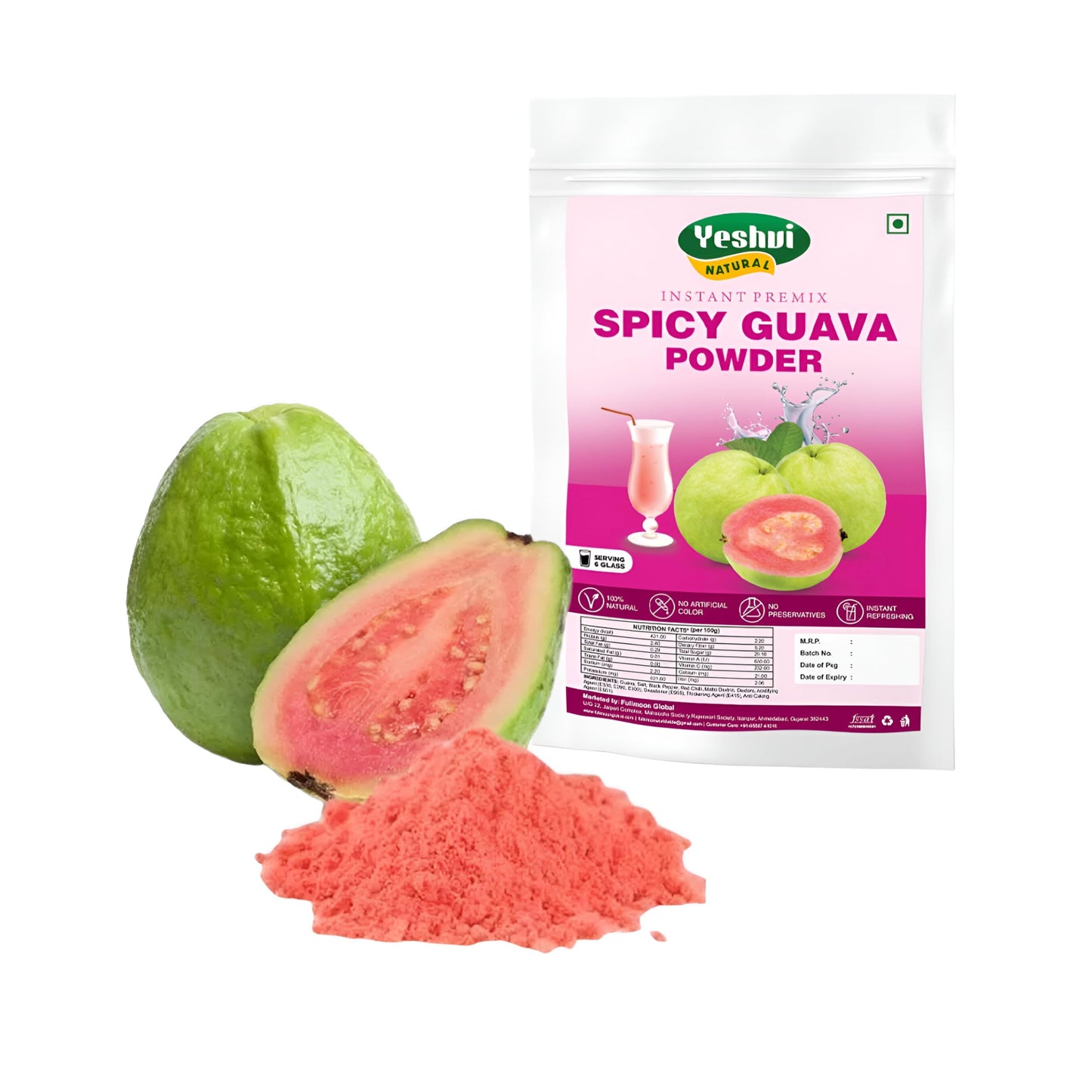 Yeshvi NATURAL Spicy Guava Powder, Instant Drink Mix Guava Powder for Juice, Cake, Jamphal for Fruit Powder make juice, 100gm