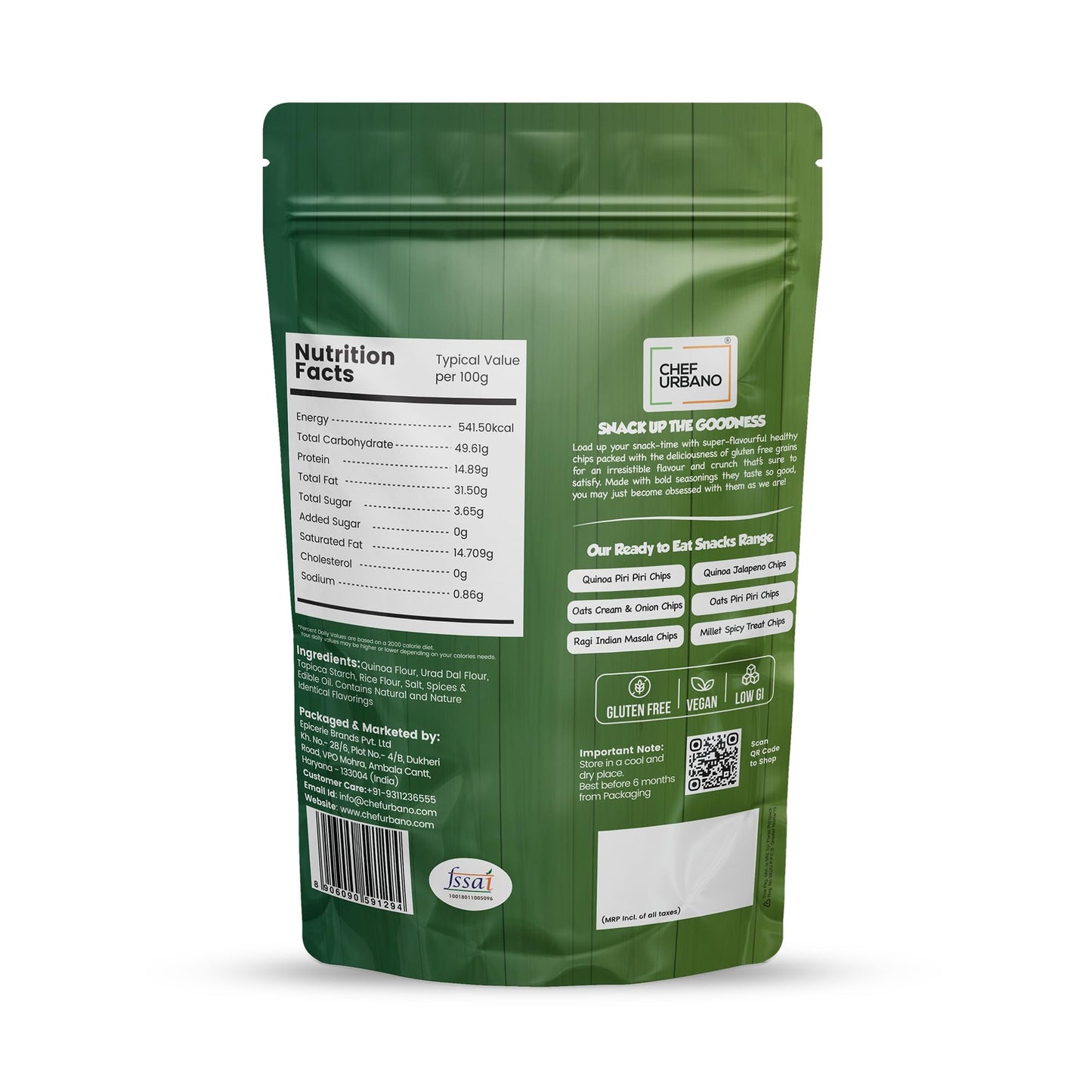 15x Chef Urbano Quinoa Chips Jalapeno - 85g each - Pack of 15