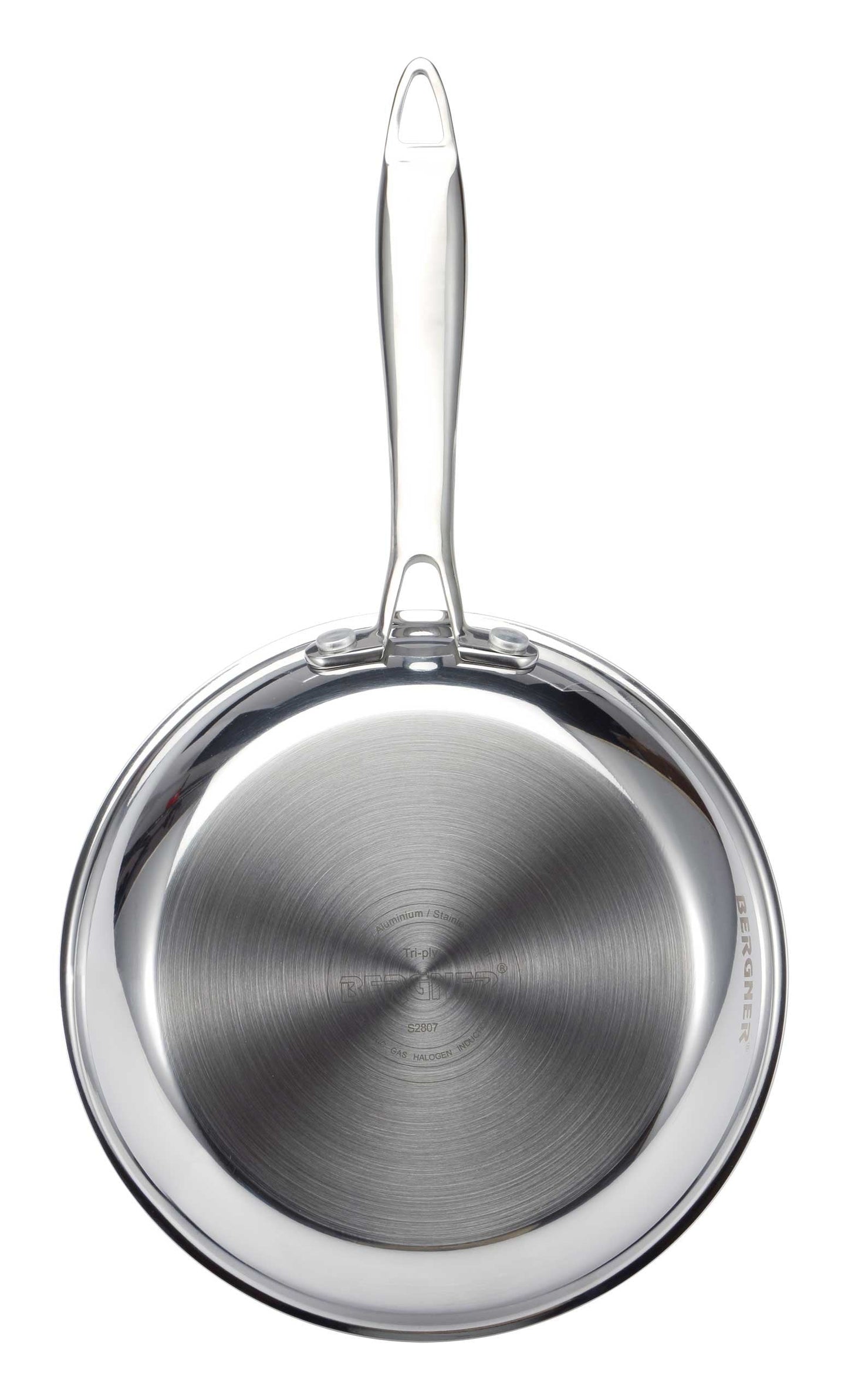 BERGNER Argent TriPly 20 cm Frypan/Steel Pan, Scratch Resistant, for Spice Tempering/Seasoning, Stay Cool Long Handle, Mirror Finish, Induction Ready, 5-Year Warranty by Bergner