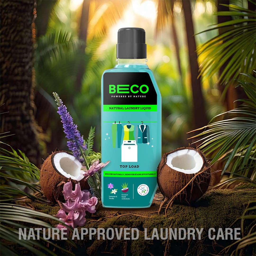 Beco Matic-Top Load Natural Laundry Liquid Detergent| 2 Litre Super Value Refill | Natural Formula for Tough Stain Removal & Fabric Care | No Harsh Chemicals | 100% Ecofriendly (2L)