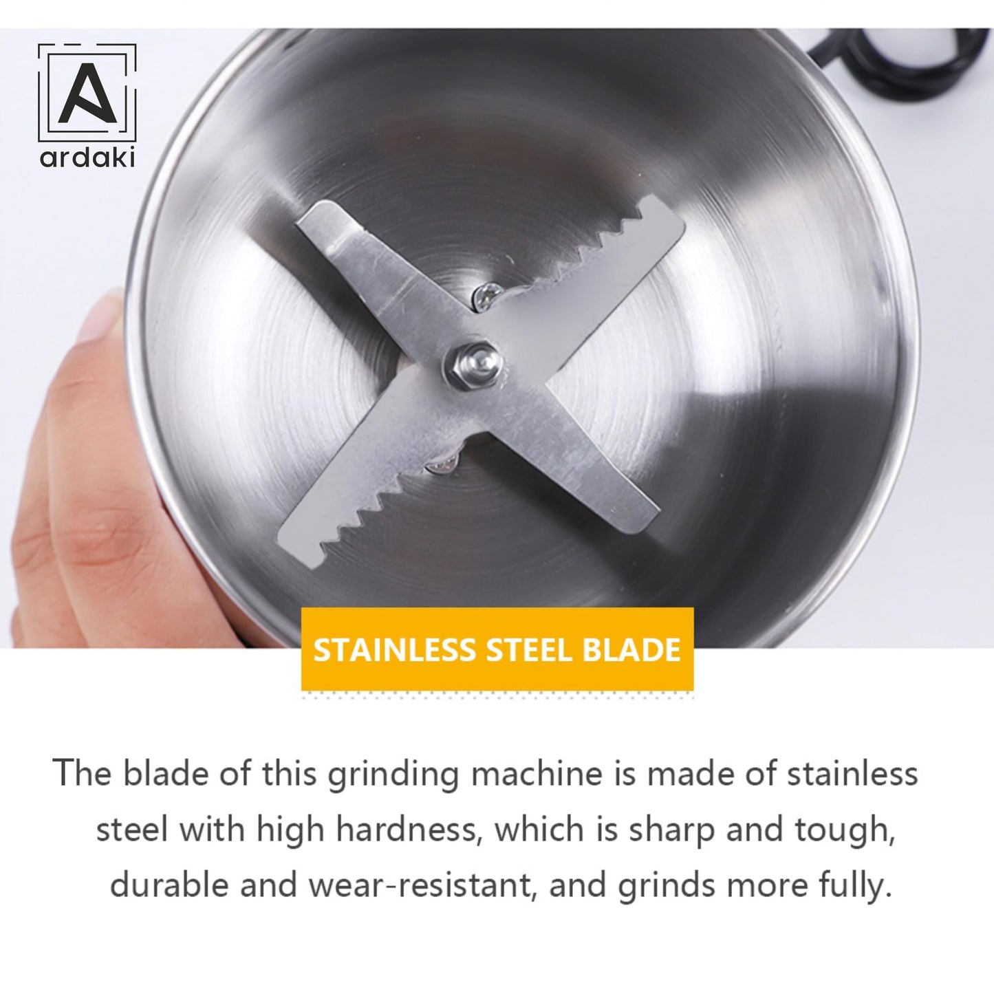 ARDAKI Grinder Machine for Kitchen Mixer Grinder Multi Functional Coffee Herbs Spices Nuts Grain Seasonings Spices Mill Powder Machine Stainless Steel Mixie for Kitchen (Mixer_Grinder_200)