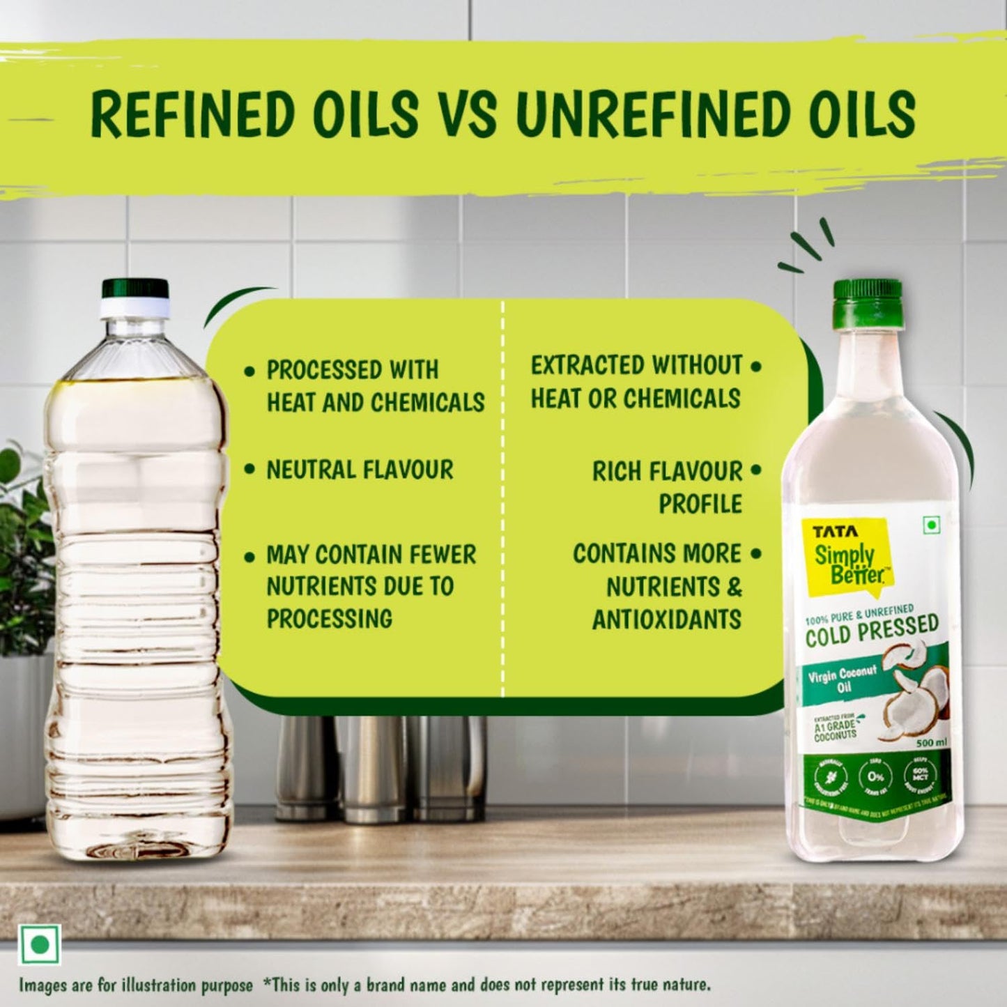 Tata Simply Better Pure & Unrefined Cold Pressed Virgin Coconut Oil, Naturally Cholesterol Free, 500ml, Rich Aroma & Flavour of Real Coconuts, For Daily Cooking with Multipurpose Usage,A1 Grade Coconuts