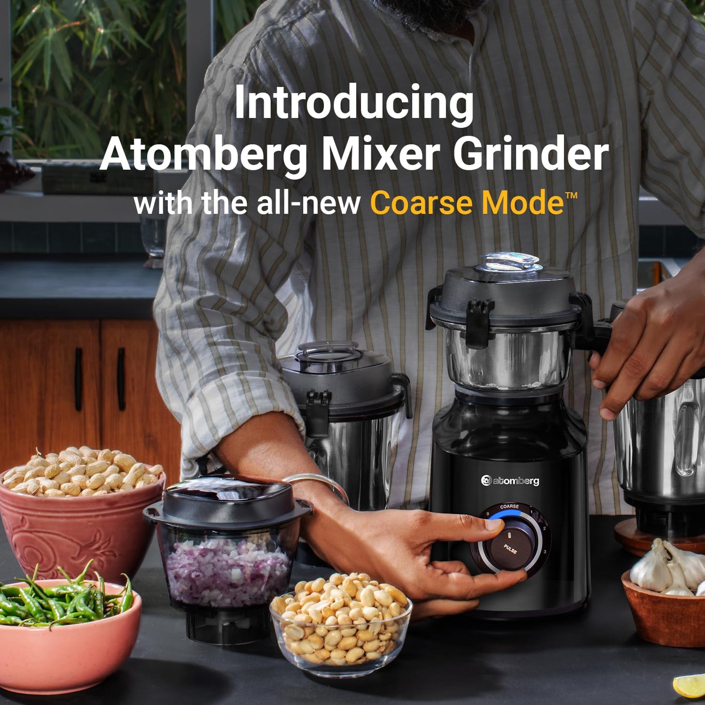 Atomberg Zenova Mixer Grinder with Unique Coarse Mode | Advanced Safety Features | 4 Jars including Chopper Jar with Hands Free Operation (Black)