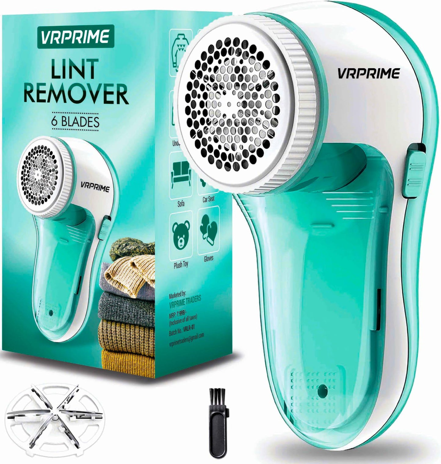VRPRIME Lint Remover for Clothes | Electric Fabric Lint Shaver for Sweater, Woolen Clothes and Blankets (6 Blades, 9000 RPM Motor)