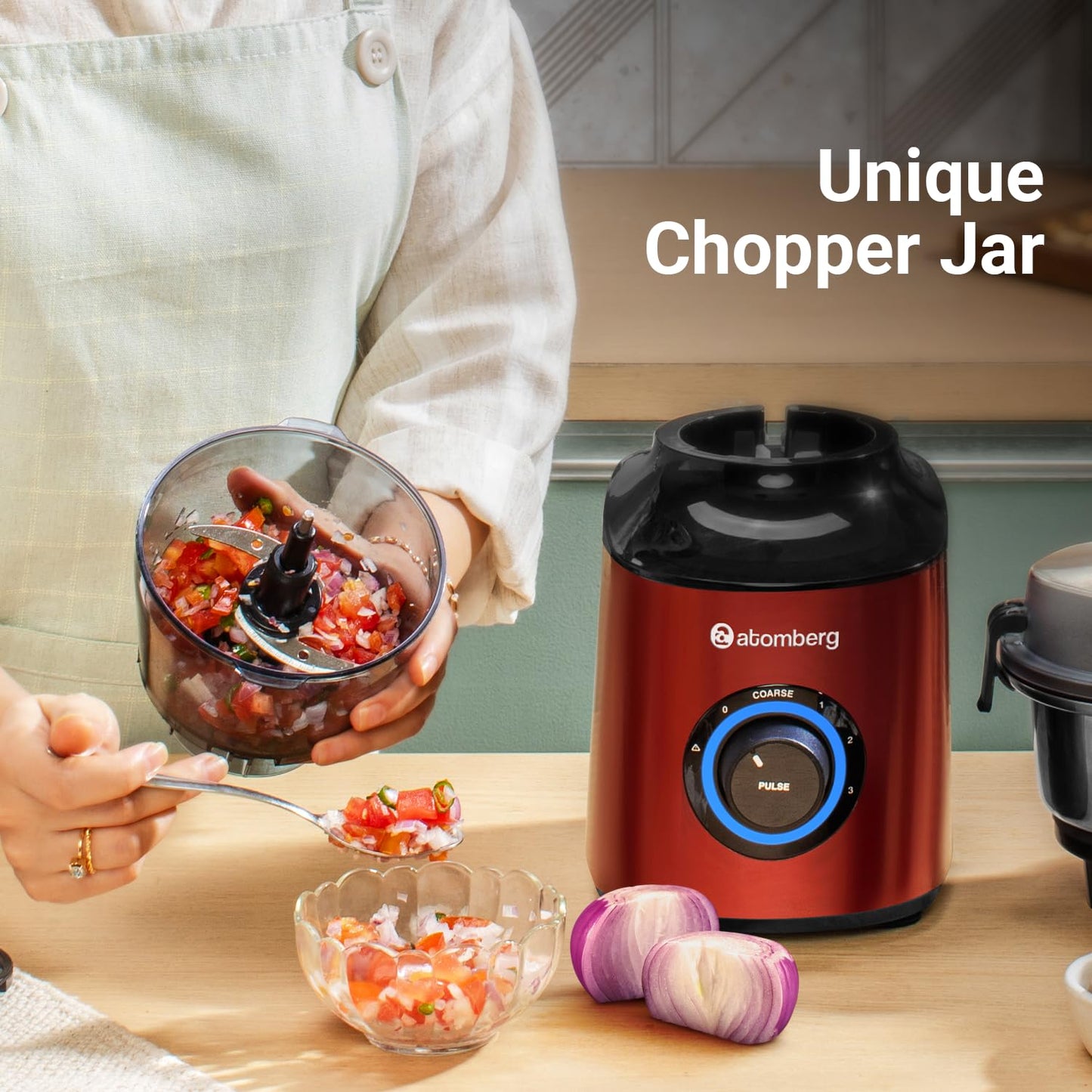 Atomberg Zenova Mixer Grinder with Unique Coarse Mode | Advanced Safety Features | 4 Jars including Chopper Jar with Hands Free Operation (Red Wine)