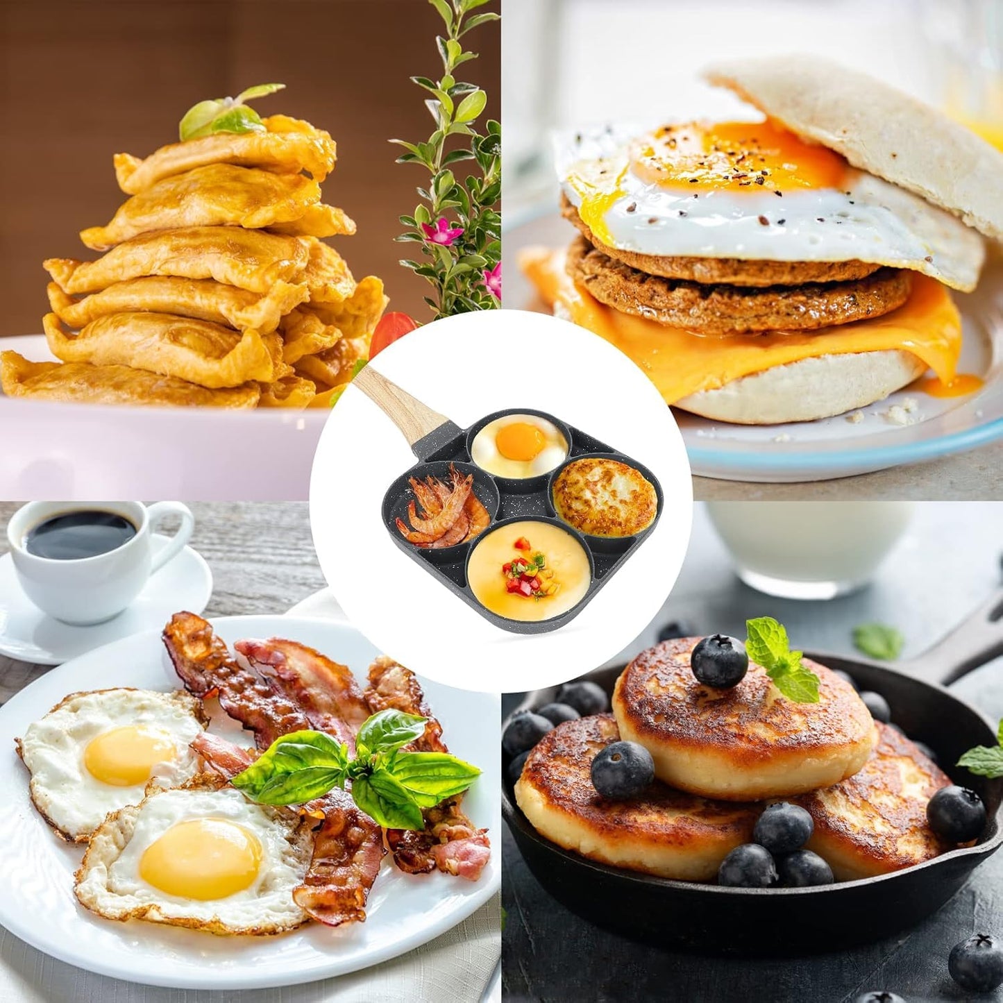 SILENCIO Egg Frying Pan Nonstick Pancake Pans 4-Cups cookware Pancake, Omelette Pan, Idli Non stic plat Harmless with Handle for Electric Stove for Kitchen for Induction Cooker