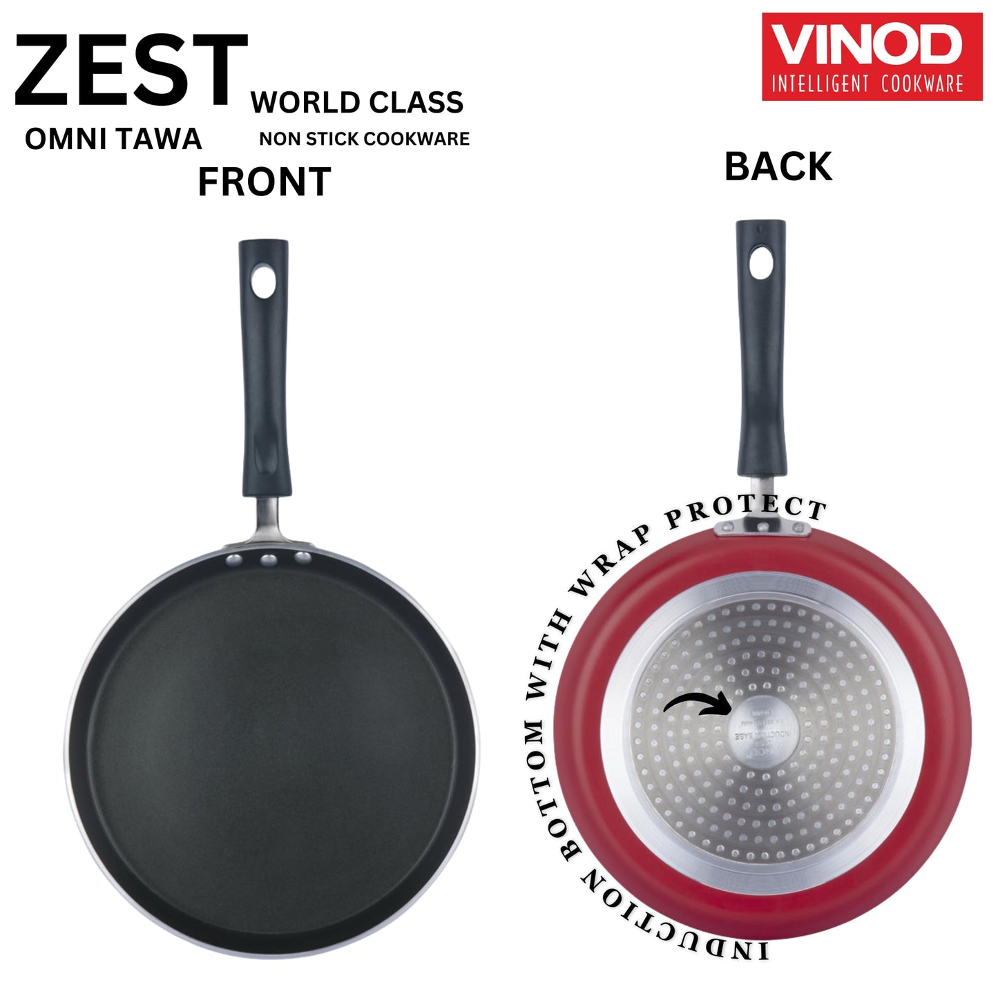 Vinod Zest Aluminium Non Stick Dosa Omni Tawa - 28cm | 4mm Extra Thick | 3 Layer Ceramic Coat | Bakelite Handle | Toxin Free | Gas Base - 1 Year Warranty