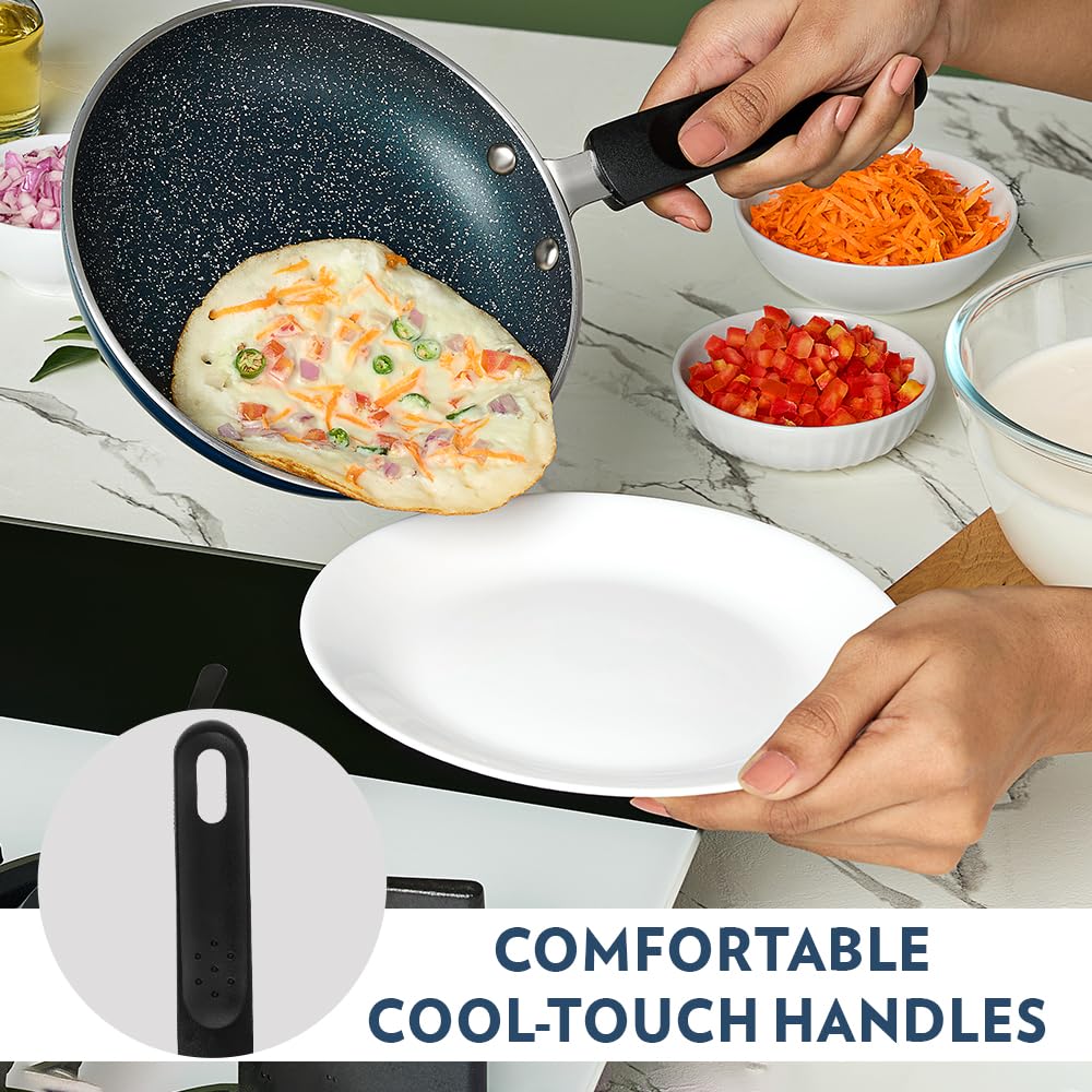 Borosil ProChef Non-Stick Mini Fry Pan 18 cm | Gas Stove Compatible, Thick Uniform Body for Even Heating | PFOA Free, Blue Exterior, Stir Frying Pan for Eggs, Cutlets, 1 Year Warranty