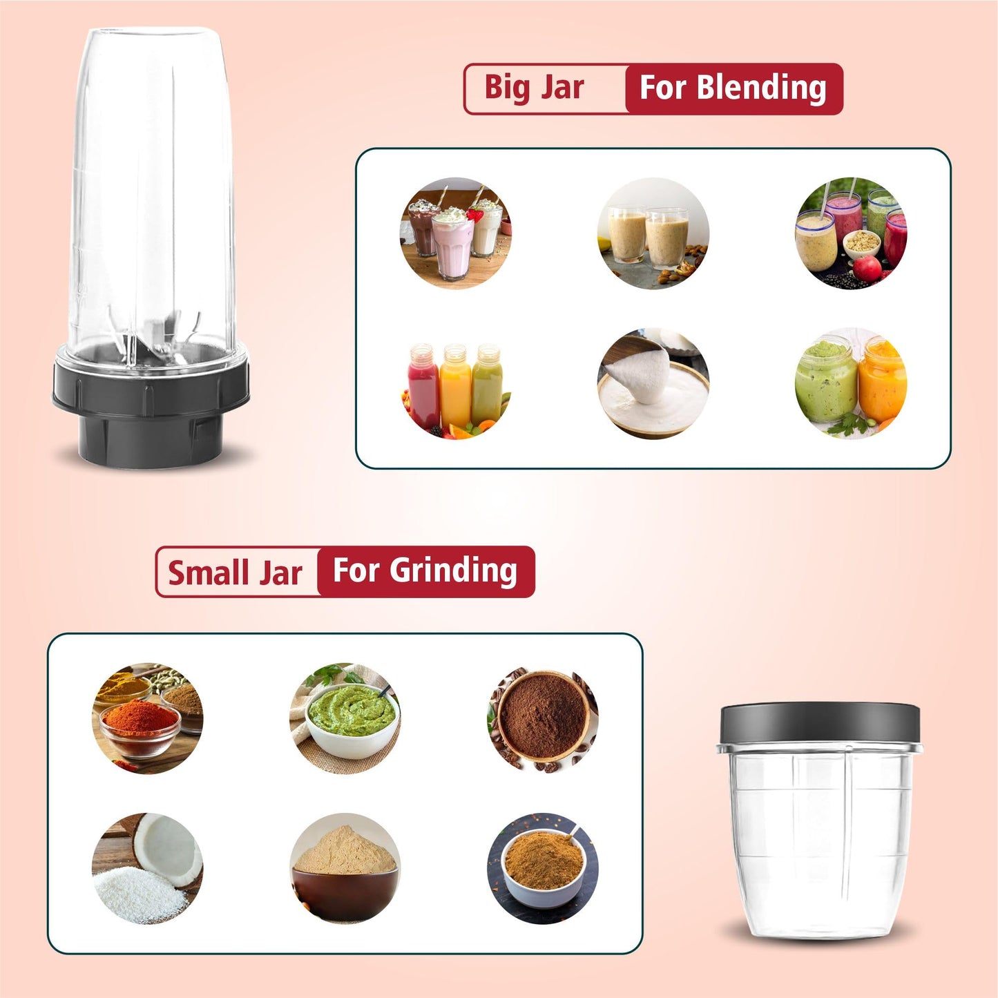 skystar Nutri-Blender Pro 100% Copper Motor With 2 Unbreakable Jars & 1 Blade Juicer Mixer Grinder (2 Jars, White, Red) & 18 Months Motor Warranty, 750 Watts