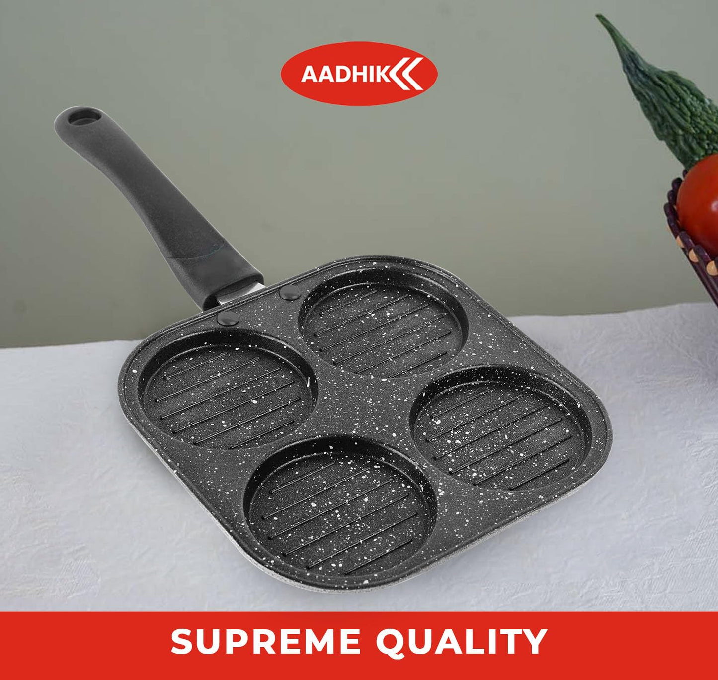 AADHIK Non-Stick Grill Pan Mini Pan Uttapam Tawa Aluminum Multi Snack Maker 4 Cavity, Pancake Maker (Black)