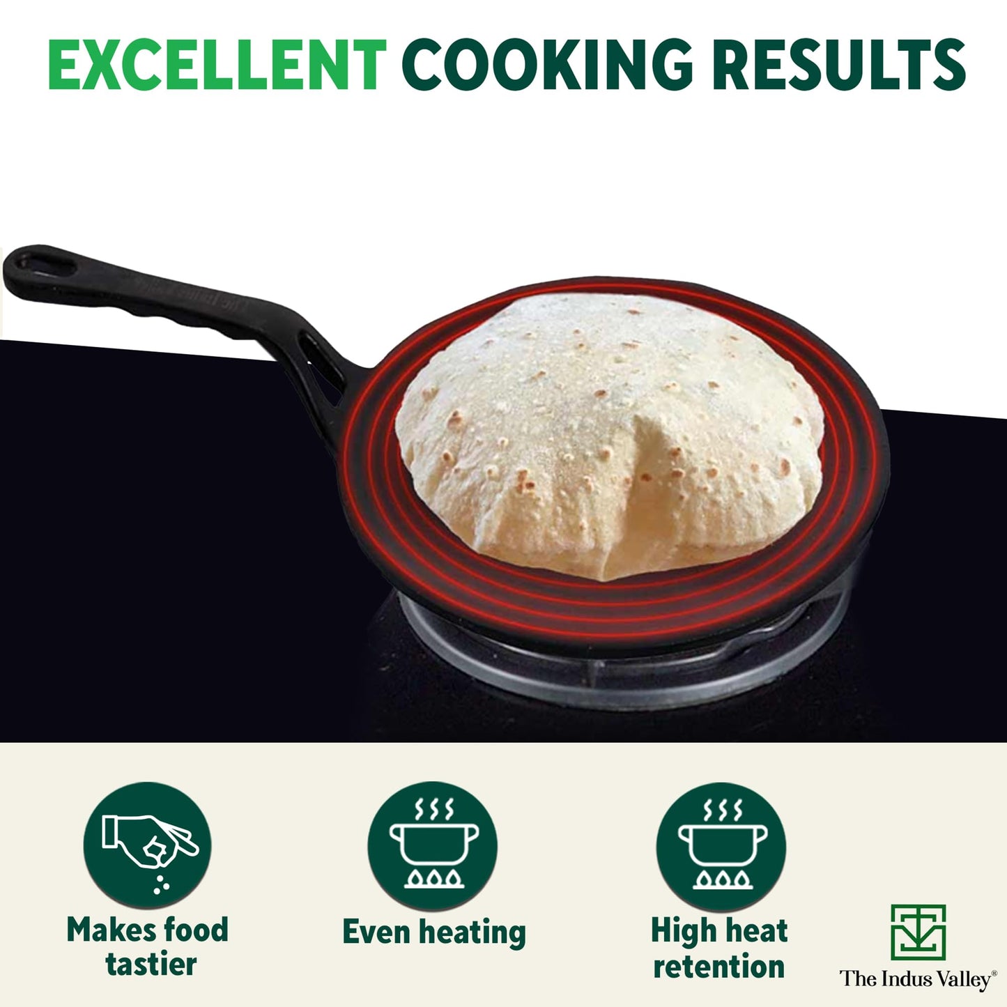 The Indus Valley Pre-Seasoned Cast Iron Concave Dosa Tawa + Free Wooden flip | 25.4cm/10 inch, 1.9kg | Gas Stove Compatible | Naturally Nonstick, 100% Pure & Toxin-Free, No Chemical Coating