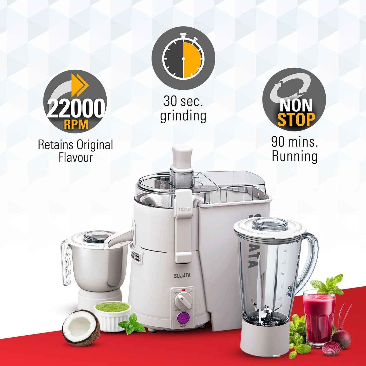 Sujata KI-28012 900-Watt Juicer Mixer Grinder with 2 Jars (White)