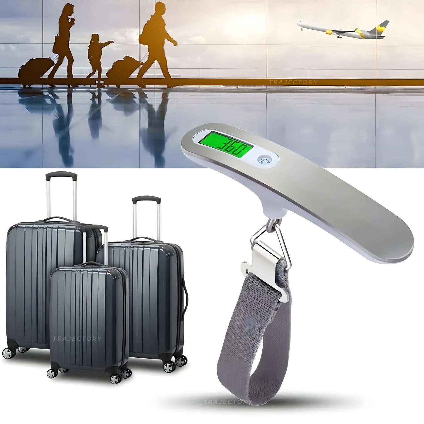 Trajectory Digital Luggage Scale with LCD Display Capable Up To 50 Kg - Precision Weighing for Bags in Airport Baggage Check-in, Travel, Flights, Home, and Grocery Shopping A1 Silver