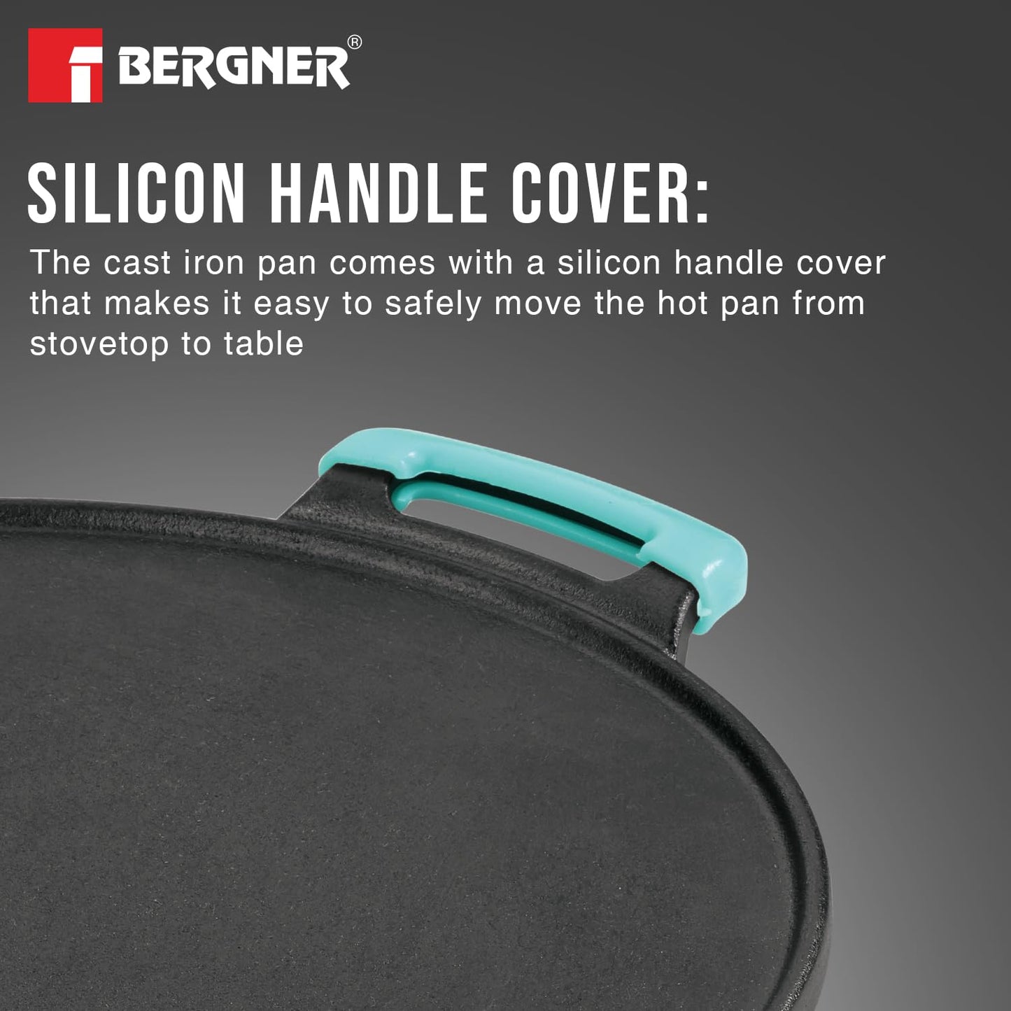Bergner Eco Cast Iron 30cm Dosa Tawa, Pre-Seasoned, Large Loha Tawa for Dosa, Even Heat Distributor, Retains Heat to Enhance Flavor, Comes with Silicone Sleeve - Induction Base and Gas Stove Ready