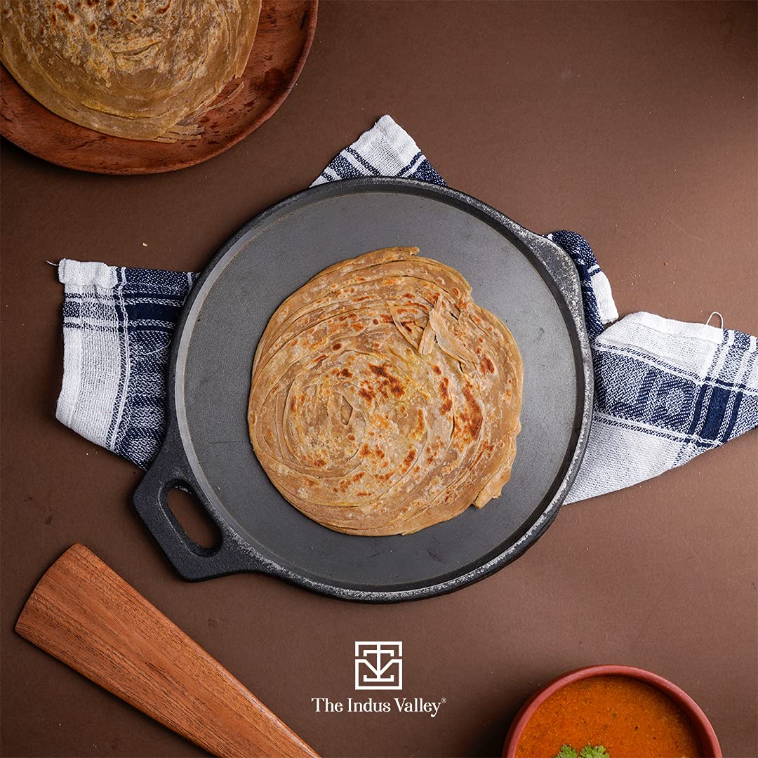 The Indus Valley Super Smooth Cast Iron Tawa for Dosa/Chapathi | 27.6cm/10.8 inch, 2.8kg | Induction Friendly | Naturally Nonstick, Pre-Seasoned Tawa, 100% Pure & Toxin-Free, No Chemical Coating