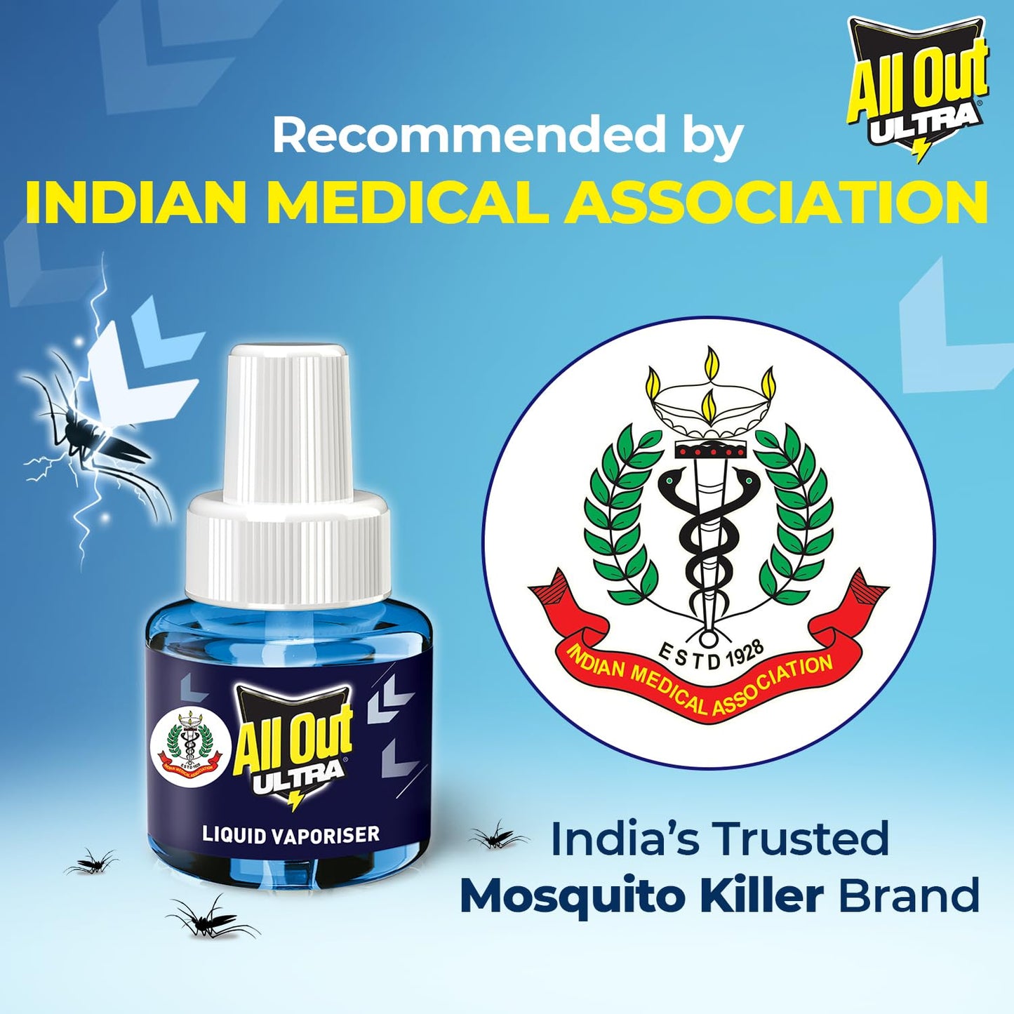 All Out Ultra Liquid Vaporizer, Machine + 3 Refills (45ml each) | Kills Dengue, Malaria & Chikungunya Spreading Mosquitoes| India's Only Mosquito Killer Brand Recommended by Indian Medical Association