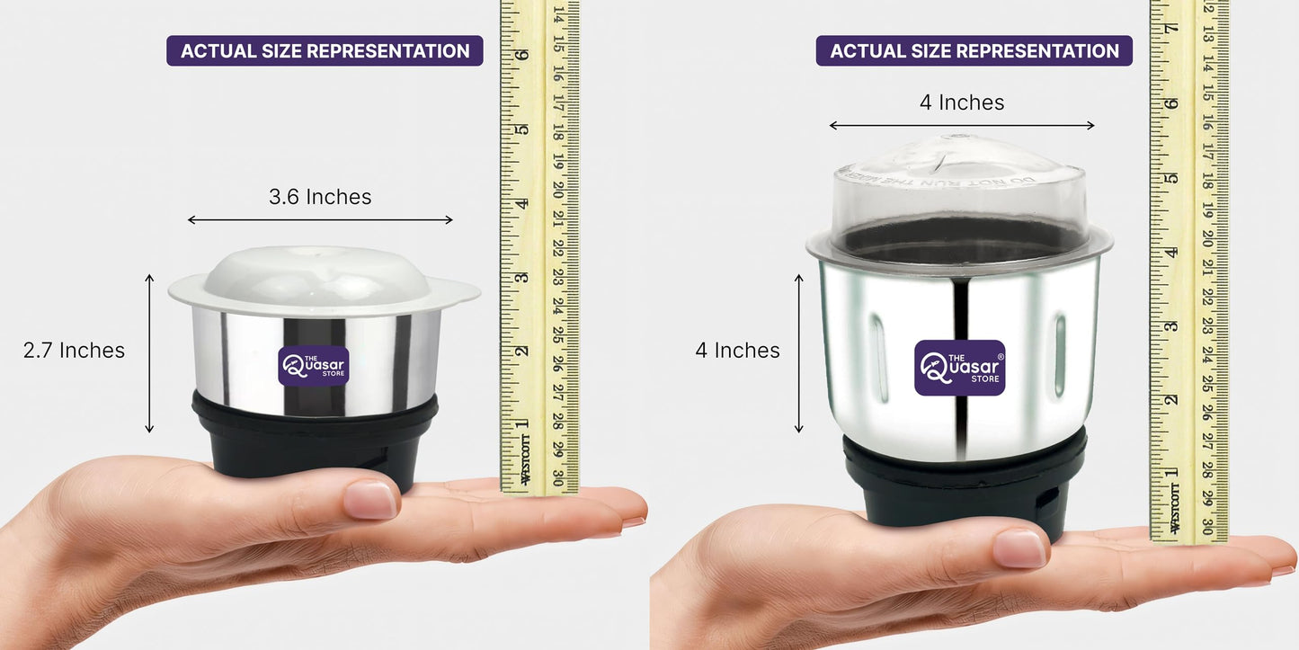 The Quasar Store Combo Chutney Jar, Mixer Jar (180 Ml 400 Ml) Suitable For All Local & Branded Mixer Which Comes With 2 Lock & 4 Teeth Coupler - Silver