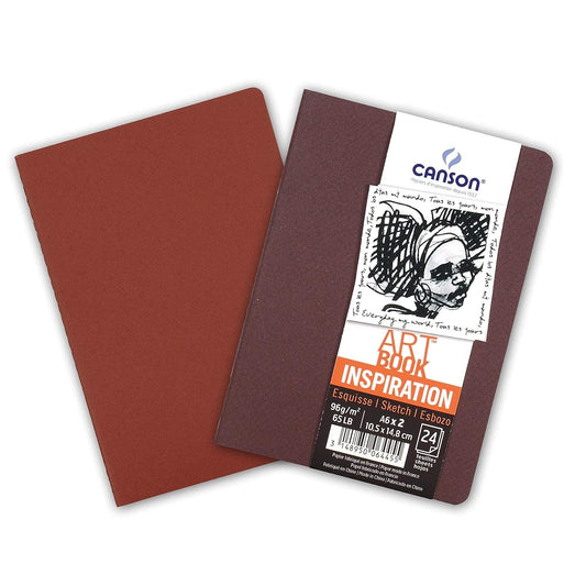 Canson Inspiration 96 GSM Light Grain A6 Hardbound Books (Pack of 2, Winelees & Red Earth, 24 Sheets)