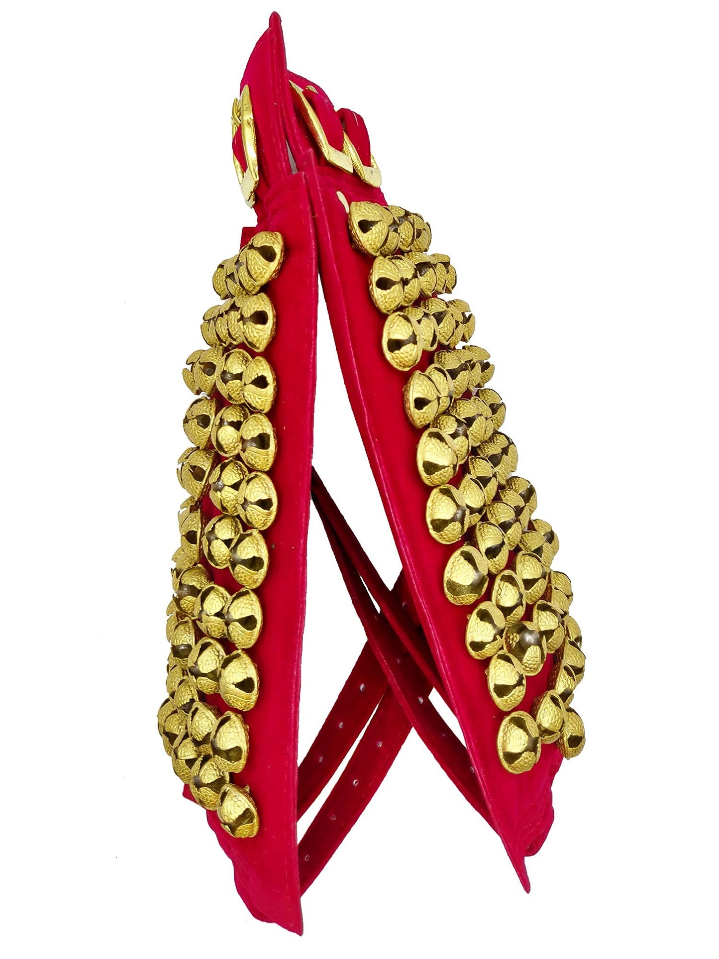 Shri Kalaivani Costumes Women's Velvet Pad Brass Ghungroo/Ankle Bells with Adjustable Strap - [Maroon 5 Line Red Pad]