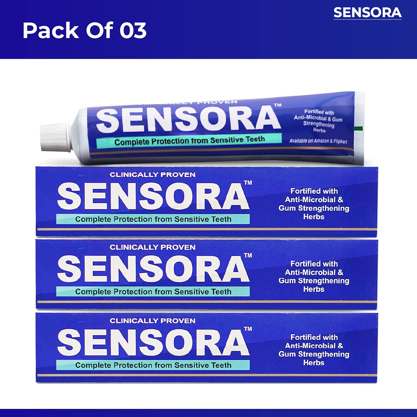 SENSORA Sensitivity Relief Toothpaste with Rapid Relief Formula | Herbal Ingredients | Ideal for Sensitive Teeth |Pack of 3
