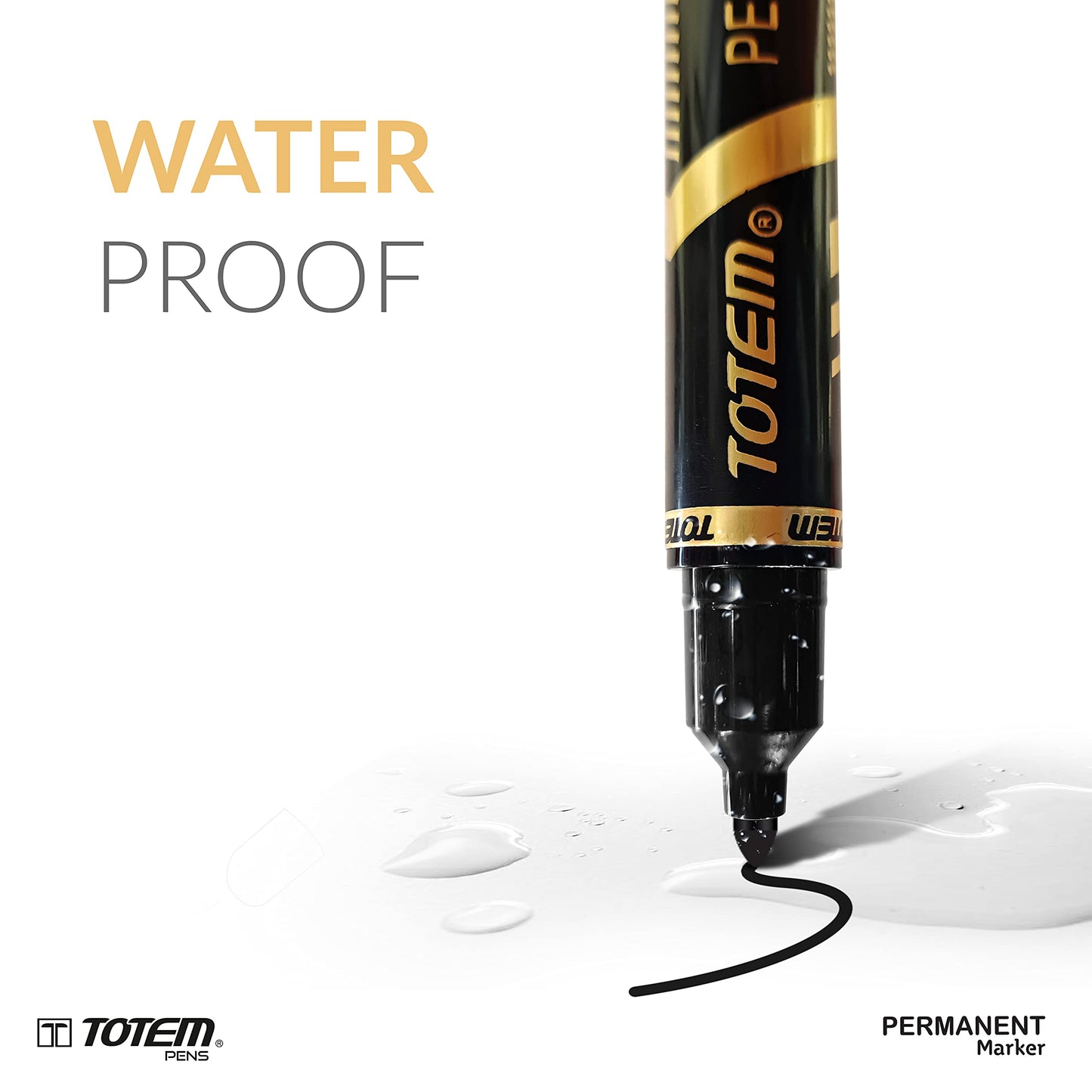 TOTEM Permanent Marker | 10 Black Ink Markers | Bullet Tip for Bold Writing | Suitable for Multiple Surfaces | Stationery Items | Students and Office Uses