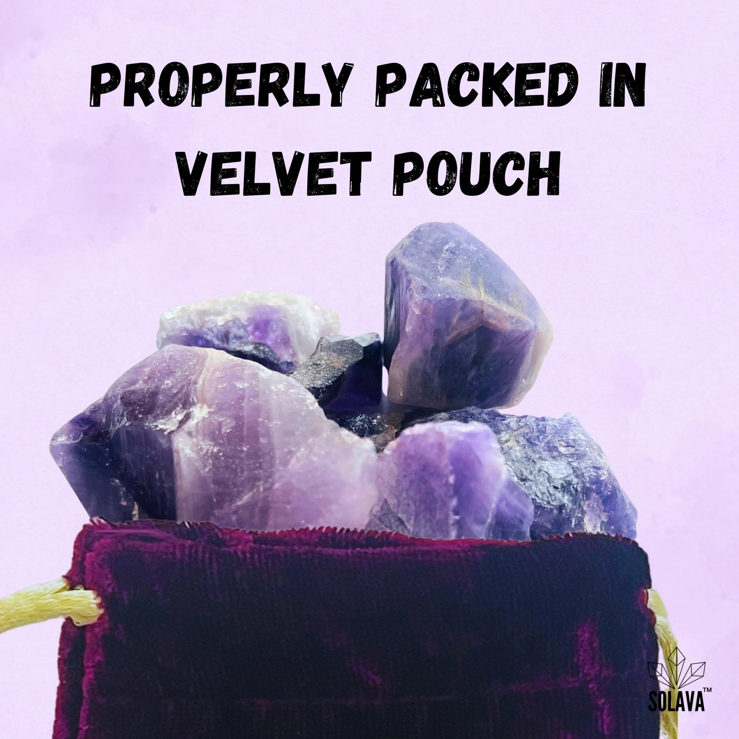 SOLAVA Natural Amethyst Crystal Stone Original Certified - Raw Healing Crystals, Purple Rough Stone For Anxiety, Stress, Good Luck, Peace, Manifestation, Meditation, And Reiki Healing - 2+ Pieces