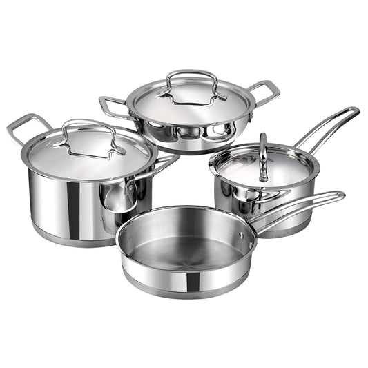 Vinod Cookware Classic Deluxe Stainless Steel Induction Friendly 4 Pcs. Set (16cm Saucepan with Lid, 18cm Sauce Pot with Lid, 20cm Kadai with Lid, 20cm Fry Pan Without Lid)