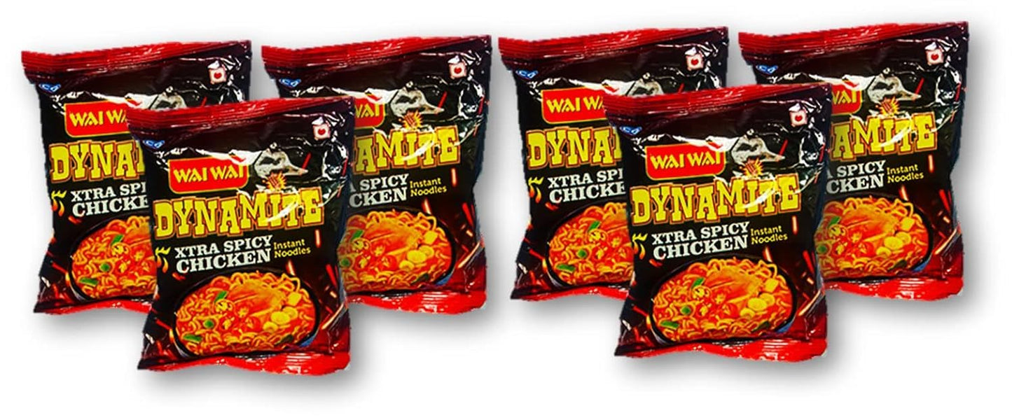 Wai Wai Dynamite Xtra Spicy Chicken Instant Noodles 100g (Pack of 6) Kten