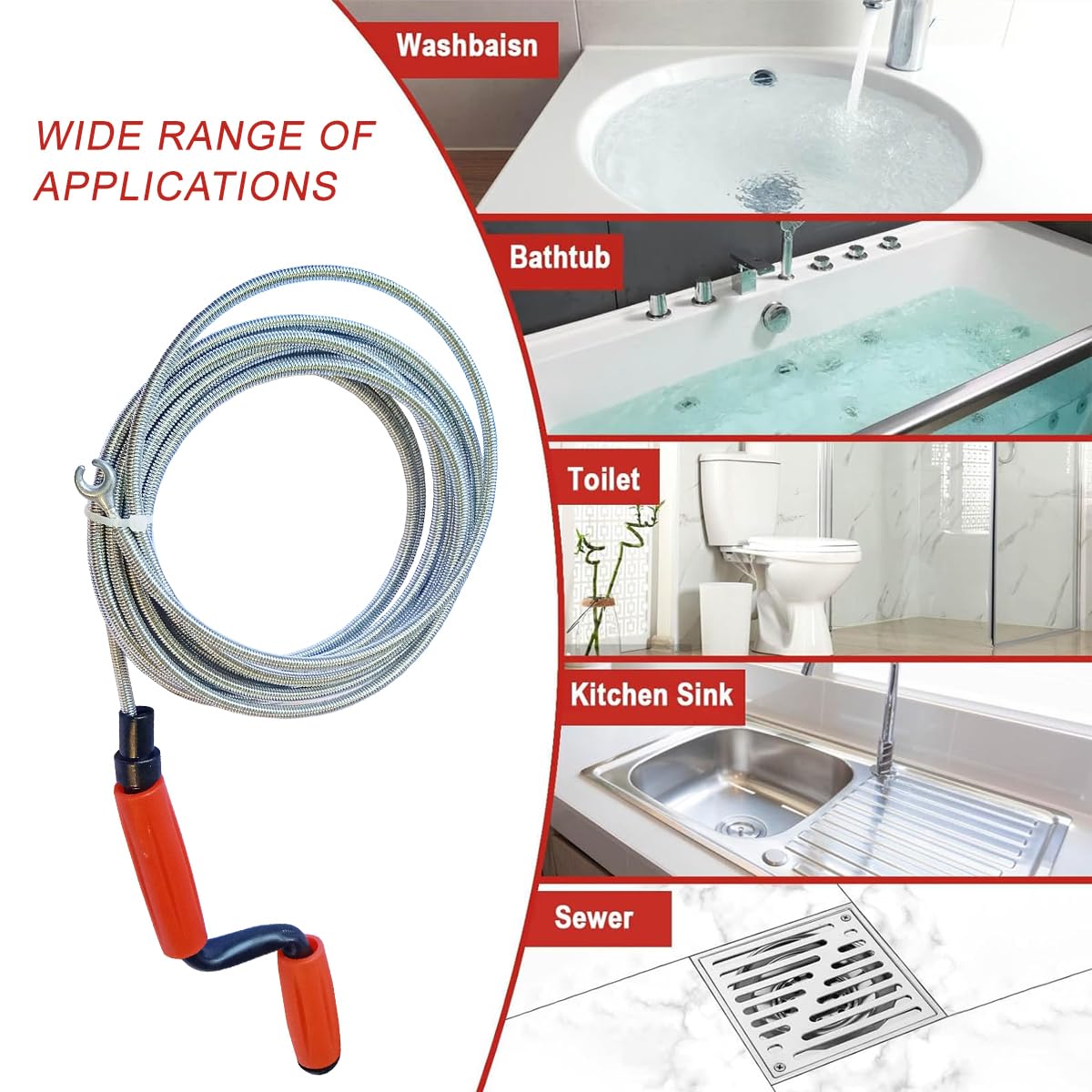 B.K.Jagan and Co Metal Sink & Drain Cleaner Spring Wire Sink Cleaner Snake Unblocker Hair Drain Cleaner 5 Mtr. Length