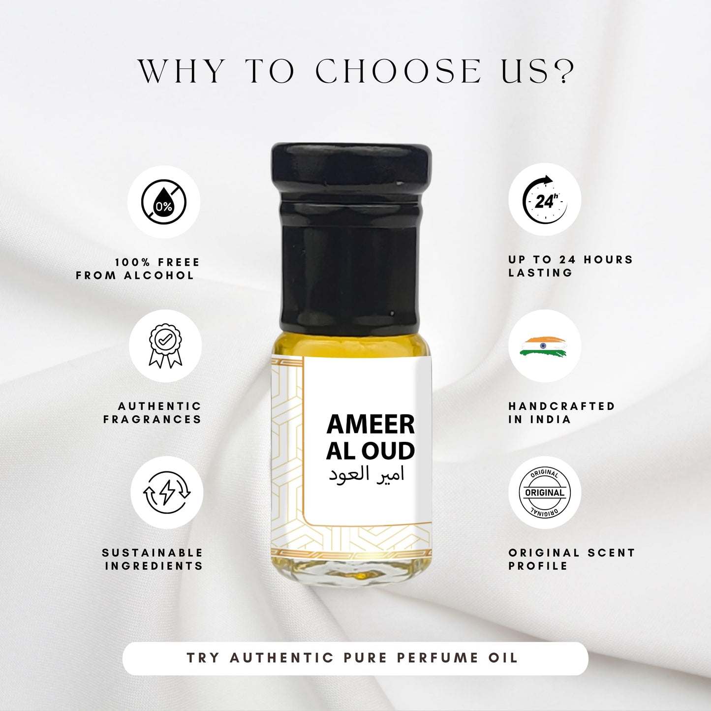 Authentic Ameer Al Oud Attar | 100% concentrated oil | Alcohol Free | Handcrafted with Ancient Technique | 24hr+ lasting Fragrance | For both men & women
