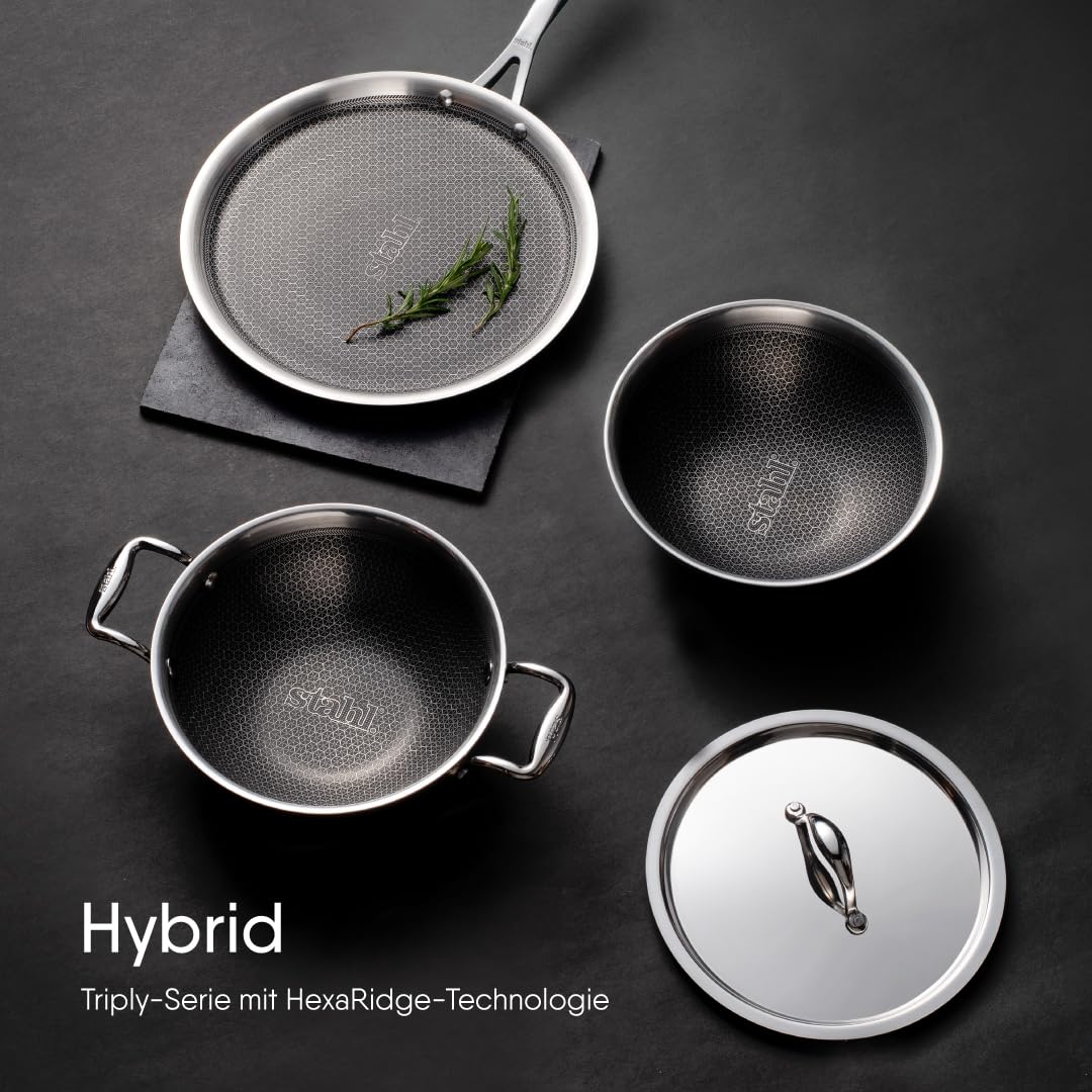 Stahl Artisan Hybrid Triply Frying Pan with Lid, Fry pan Induction Base, Frying pan Non Stick, Omelette Pan Non Stick, Frying pan Stainless Steel, 1.1 L, 20 cm