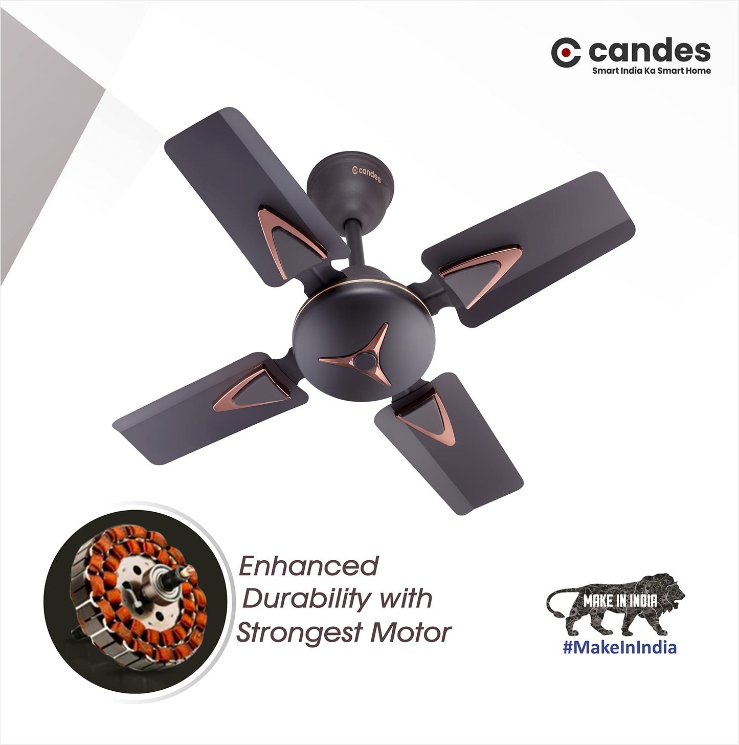 Candes Figo 600 mm /24 inch High Speed Ceiling Fan | BEE Star Rated, High Air Delivery & Energy Saving | Small Fan for Kitchen, Balcony & Small Room | 1+1 Year Warranty | Coffee Brown