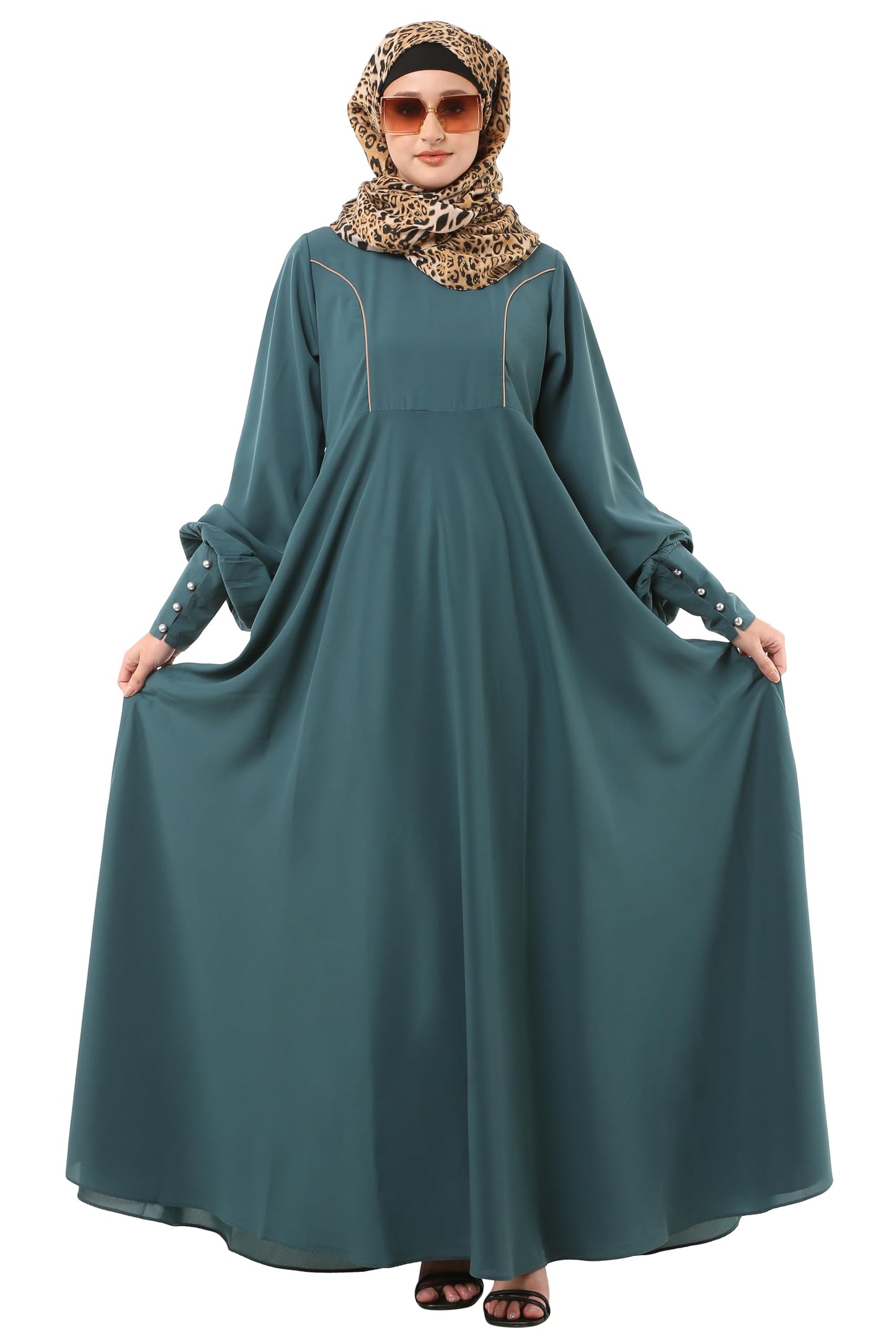 BT - Being Traditional Umbrella Cut Flare Abaya Dress for Women Made in Nida Matt Fabric with Long Cuff Sleeves, Side Pocket (BT-UMA-012) (2XL, Mist Blue)
