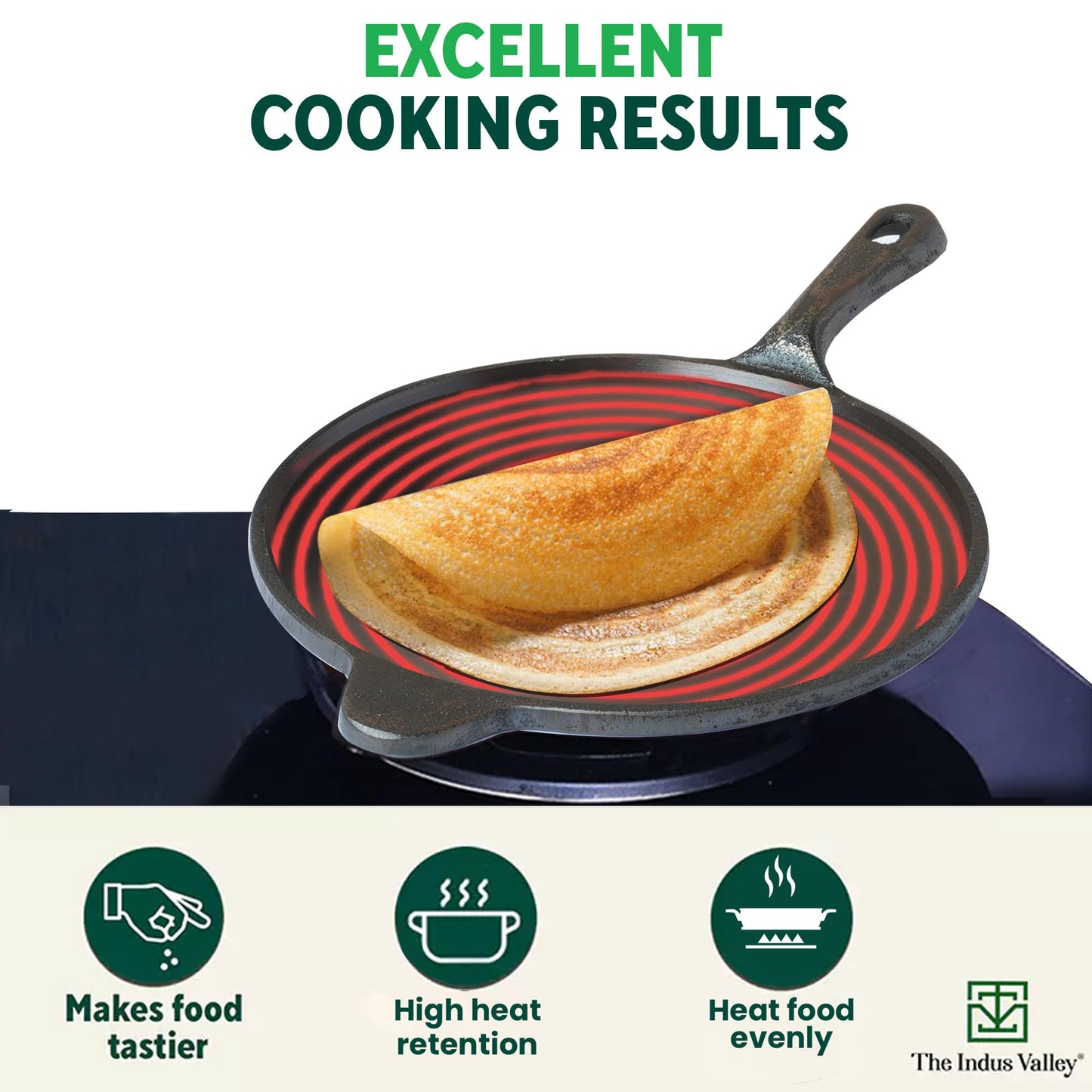 The Indus Valley Super Smooth Cast Iron Tawa for Dosa/Chapathi | 25.4cm/10 inch, 1.8kg | Induction Friendly | Naturally Nonstick, Pre-Seasoned Tawa, 100% Pure & Toxin-Free, No Chemical Coating