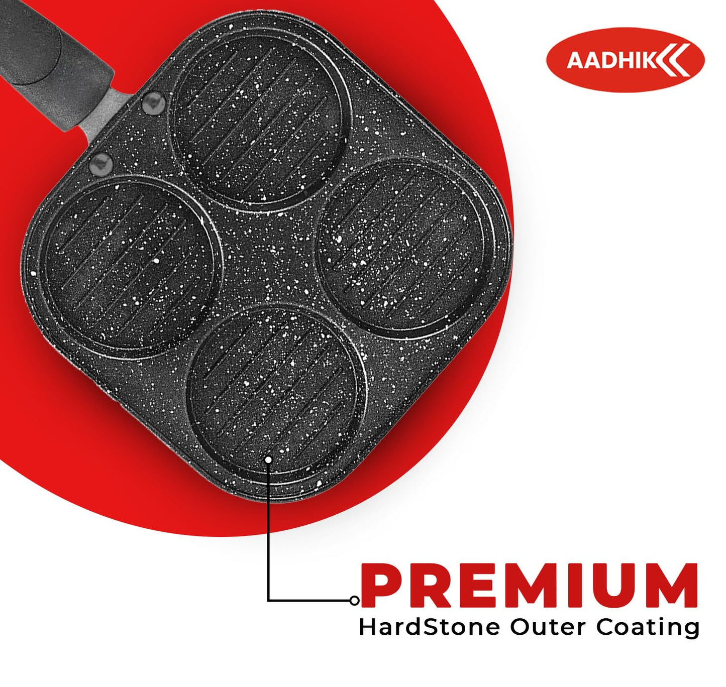 AADHIK Non-Stick Grill Pan Mini Pan Uttapam Tawa Aluminum Multi Snack Maker 4 Cavity, Pancake Maker (Black)