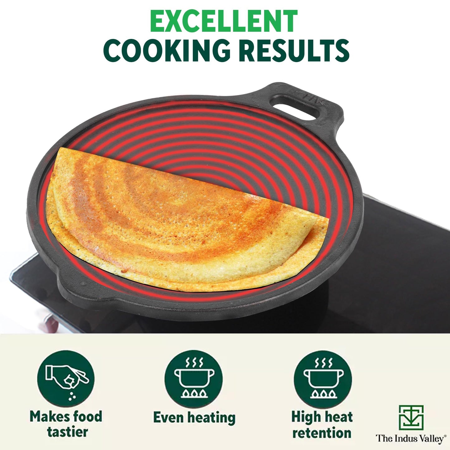 The Indus Valley Super Smooth Cast Iron Tawa for Dosa/Chapathi | 27.6cm/10.8 inch, 2.8kg | Induction Friendly | Naturally Nonstick, Pre-Seasoned Tawa, 100% Pure & Toxin-Free, No Chemical Coating
