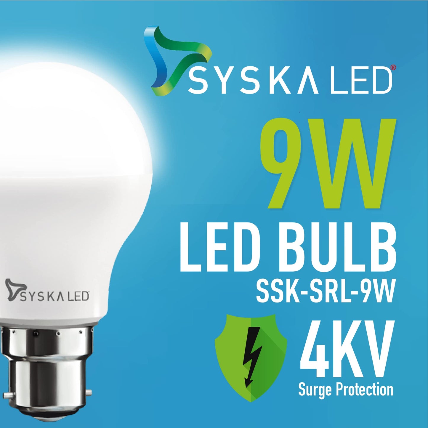 SYSKA Ssk-Srl-9W- Base B22D 9-Watt Led Bulb (Pack Of 6, Cool Day Light)