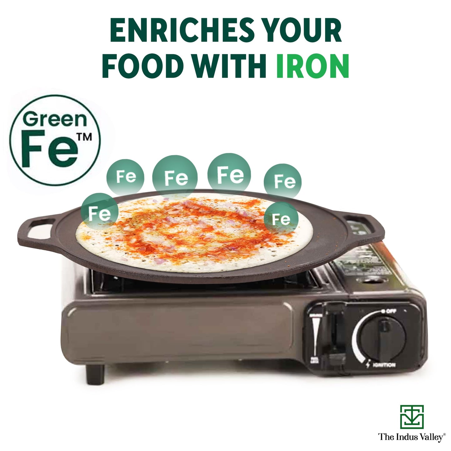 The Indus Valley Pre-Seasoned Cast Iron Cookware Set+ Free Tadka Pan|Tawa (30.5 Cm)+ Kadai (25.4 Cm/2.3L)+ Fry Pan (23 Cm/1.4L)|Kitchen Cooking Combo Pots & Pans Set Of 4Pcs|Naturally Nonstick - Black