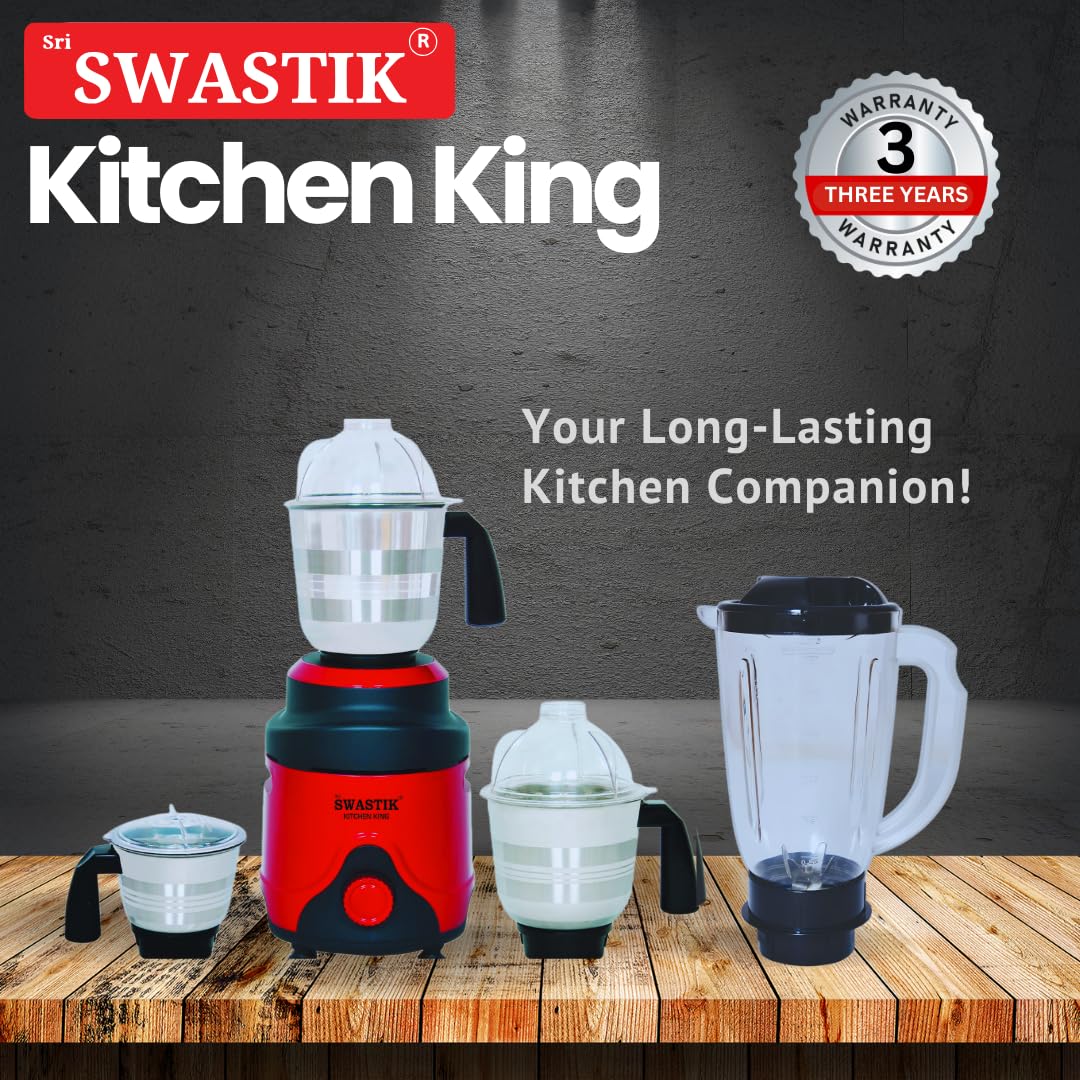 Sri Swastik Kitchen King 1200W Mixer Grinder with 4 Jars | Silent Operation |Heavy-Duty 1200W Copper Motor | Overload Protection