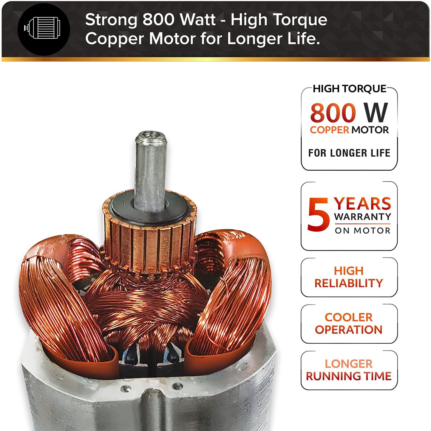 Usha Maximus Plus 800-Watt Copper Motor Mixer Grinder with 4 Jars and 5 Years Motor Warranty(Black & Stainless steel)