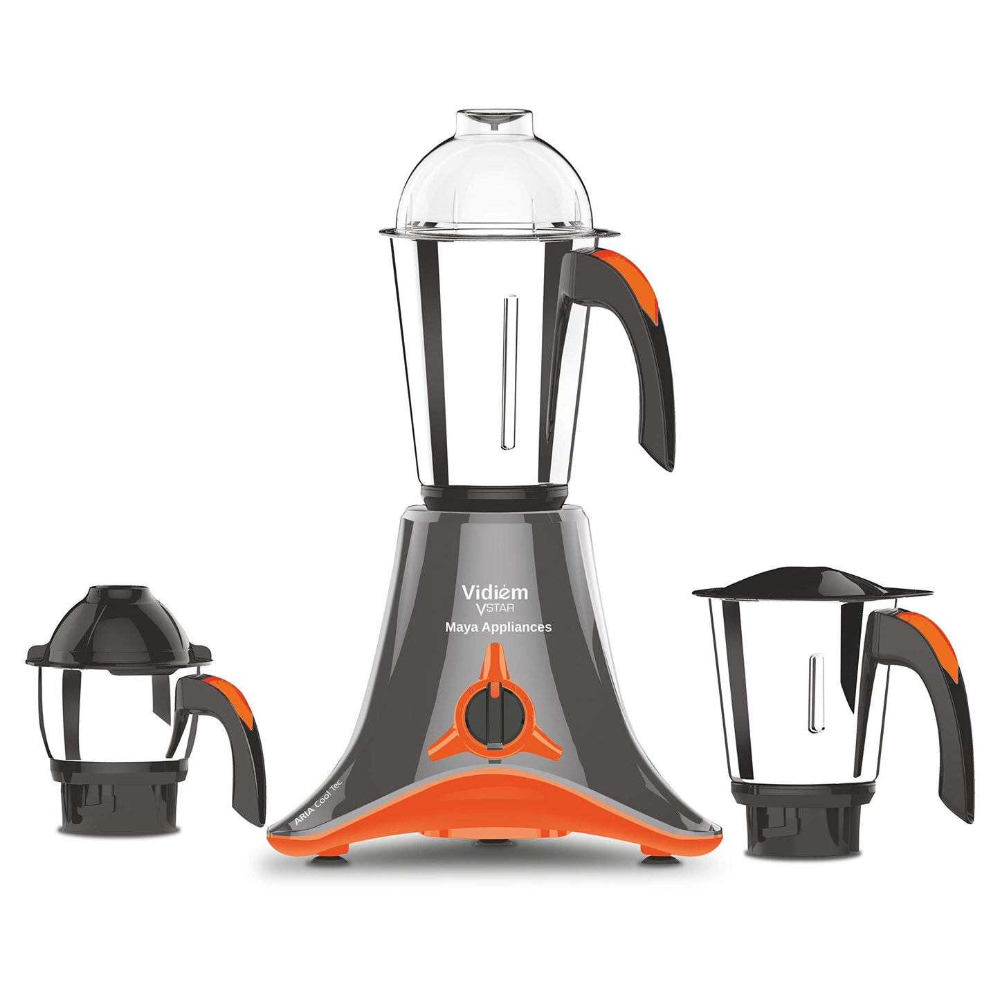 Vidiem Mixer Grinder 521 A (Grey with Orange) | Mixer grinder 750 watt with 3 Leakproof Jars with self-lock for wet & dry spices, chutneys & curries | 5 Years Warranty