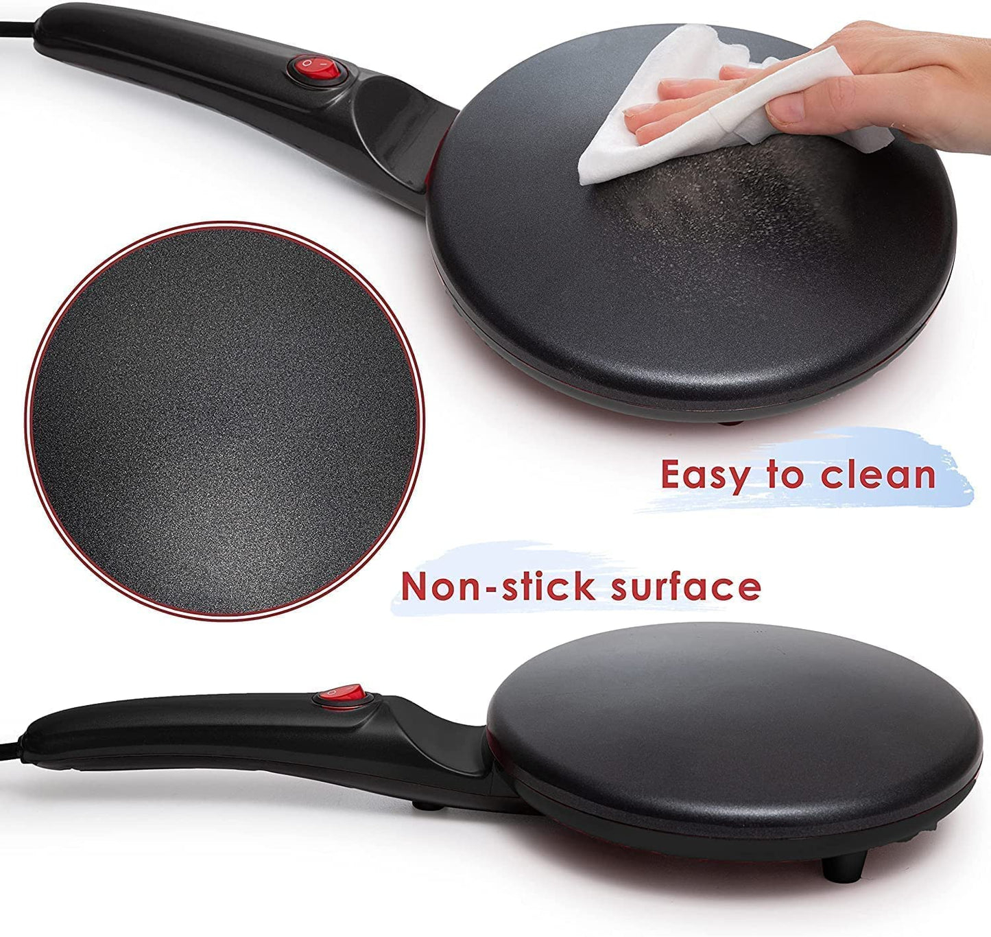 BIRZAR Nonstick Electric Griddle & Crepe Maker | Multi-Purpose Dosa, Pancake, Chapati, and Pizza Maker | Auto Power Off | Lightweight & Portable Design for Home & Outdoor Use