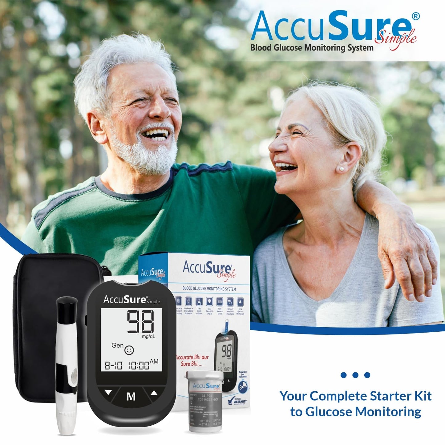 AccuSure Instant Digital Simple Glucometer Kit |with 25 Strips,10 Lancet,1 Lancing device for Accurate Blood Glucose Sugar Testing Machine
