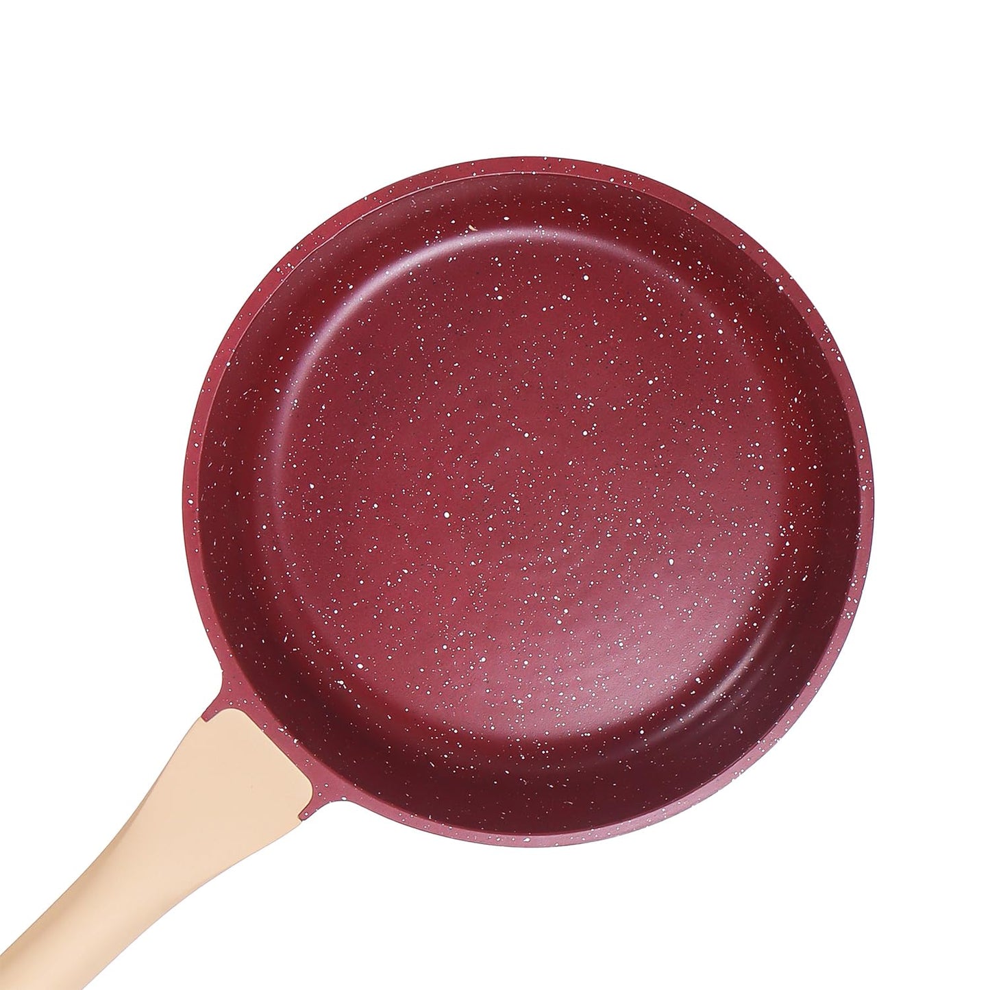 ATTIL - 28 cm Non-Stick Fry Pan with Glass Lid and Silicone Spatula - Induction Base - Granite Cookware Frying Pan - 2.5 LTR - Granite Red