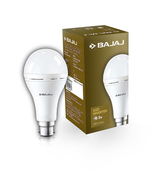 Bajaj LEDZ 8.5W Rechargeable Emergency Inverter LED Bulb, Cool Day Light, White, Upto 4 Hours Battery, b22d