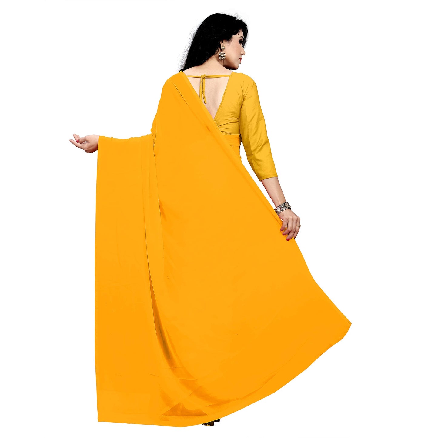 Sidhidata Women's Georgette Saree With Unstiched Blouse Piece (plain-gold-_Gold), Free Size