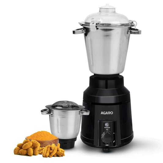 AGARO Grand Commercial Mixer Grinder 1400W, Heavy Duty, 100% Pure Copper Motor, Stainless Steel Jar, 3 Speed with Incher, Stainless Steel Blades, Wet & Dry Grinding, Black & Grey